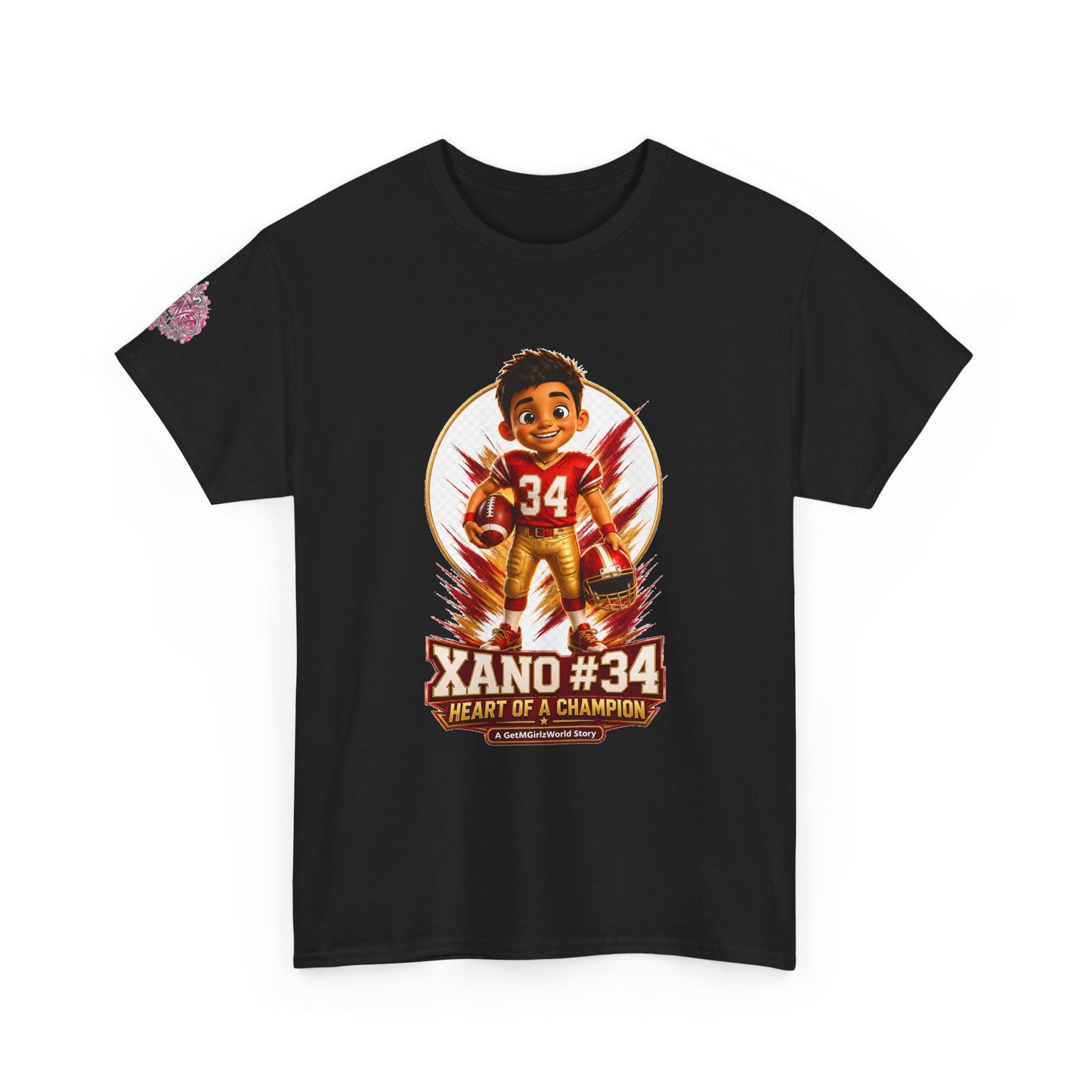 Kids Cartoon Football Tee — “Xano #34: Heart of a Champion” Cartoon Jersey