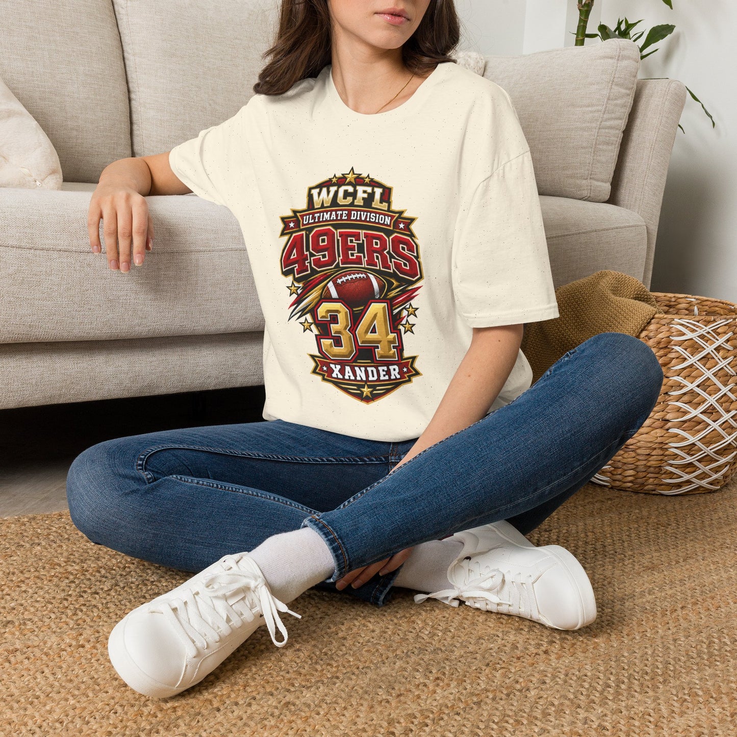 49ers WCFL Football Tee — Ultimate Division Jersey Shirt (Number 34 Xander)