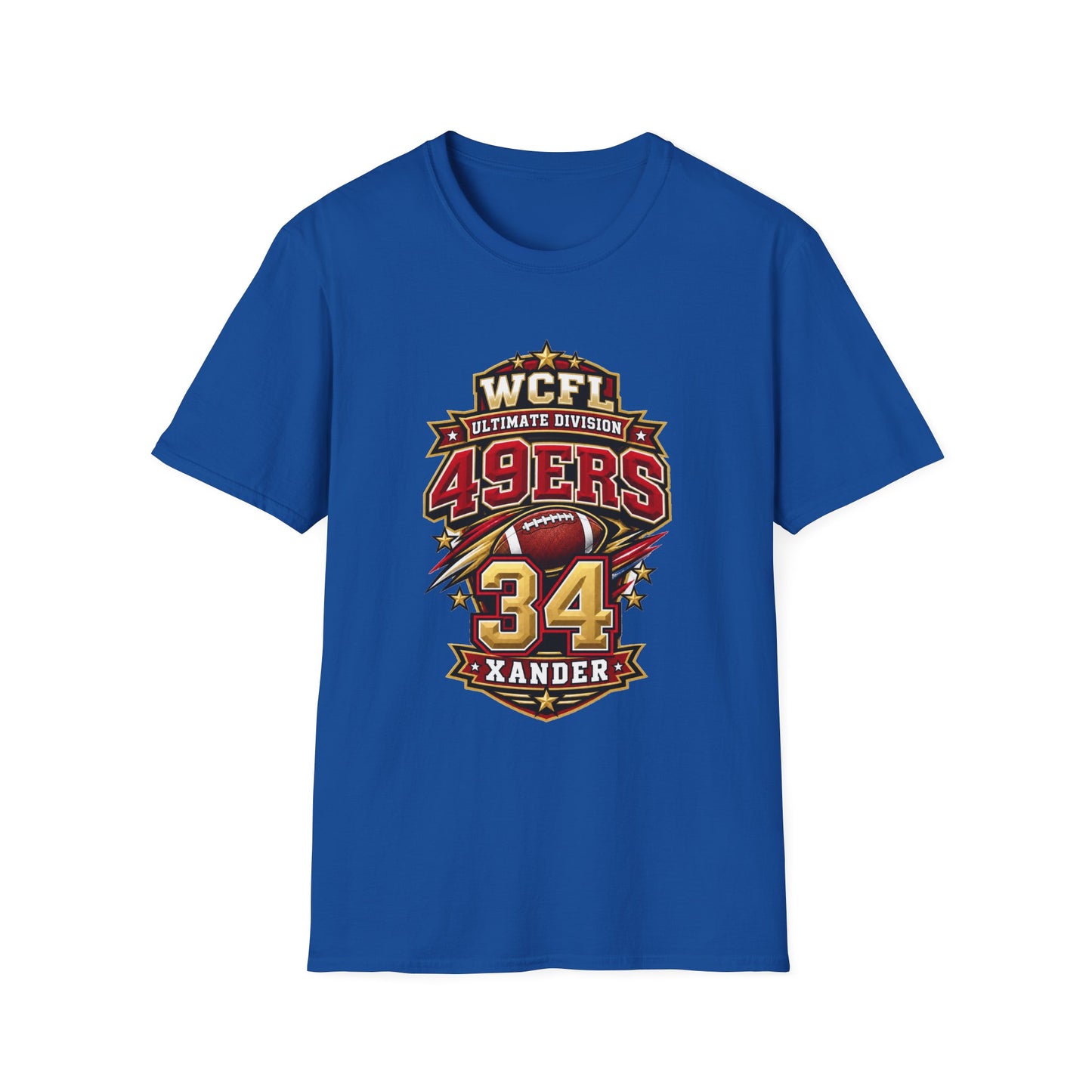 49ers WCFL Football Tee — Ultimate Division Jersey Shirt (Number 34 Xander)