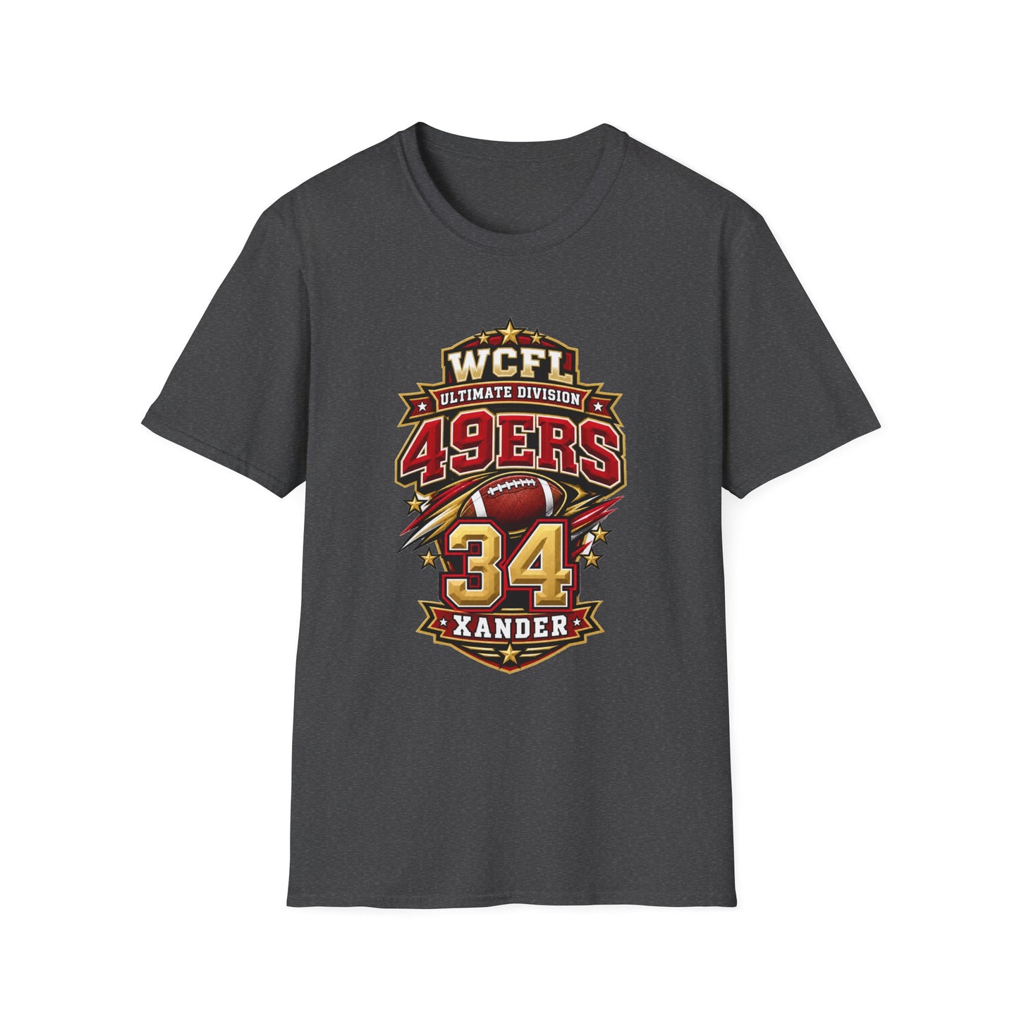 49ers WCFL Football Tee — Ultimate Division Jersey Shirt (Number 34 Xander)