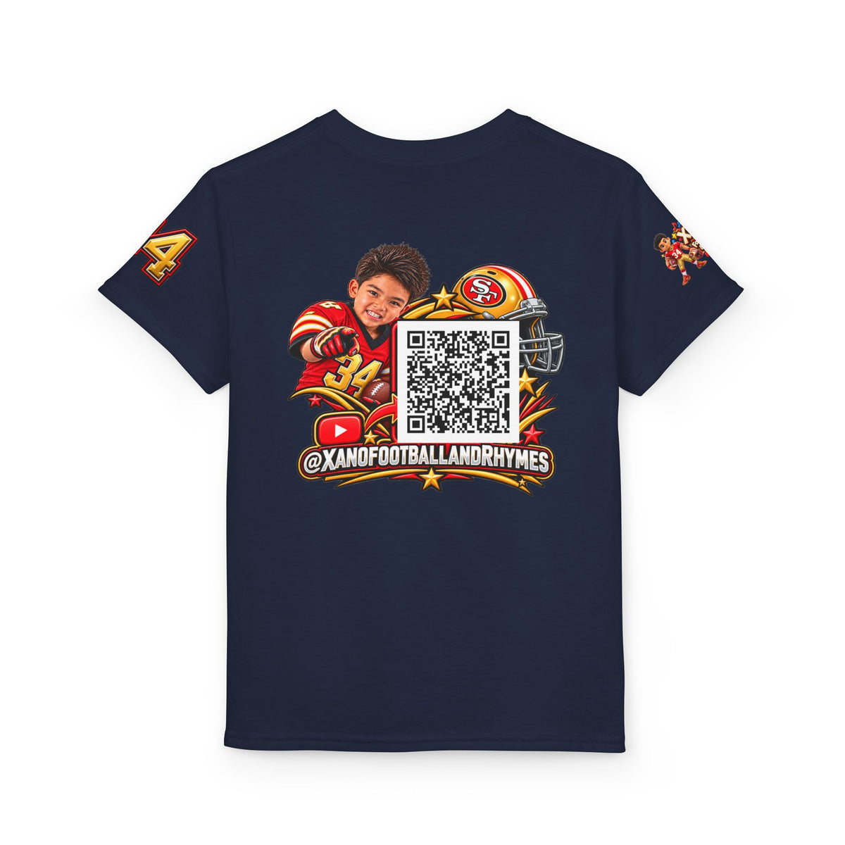Youth Football Kid's T Shirt — "Xano #34: Heart of a Champion" Kids Tee