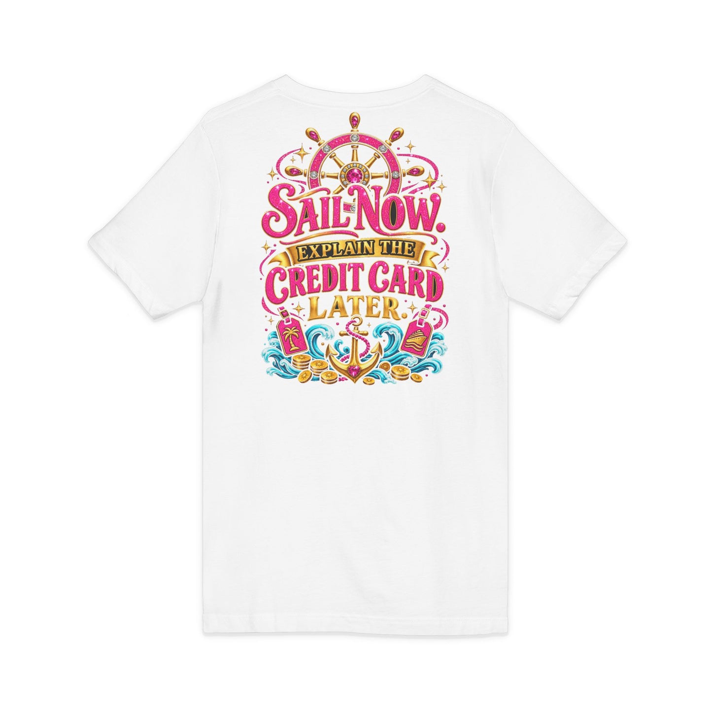 Cruise Vacation V-Neck Tee — "Girl Math" & "Sail Now" Graphic Shirt
