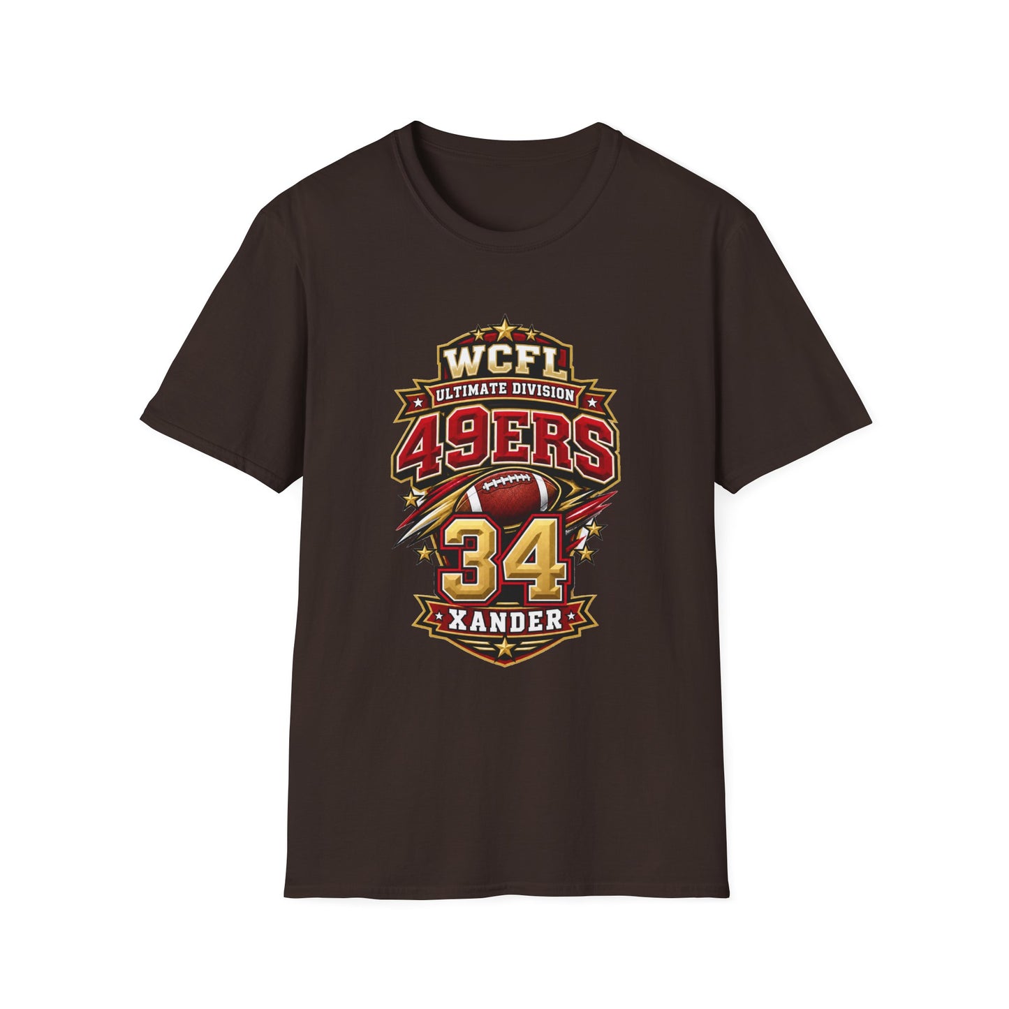 49ers WCFL Football Tee — Ultimate Division Jersey Shirt (Number 34 Xander)