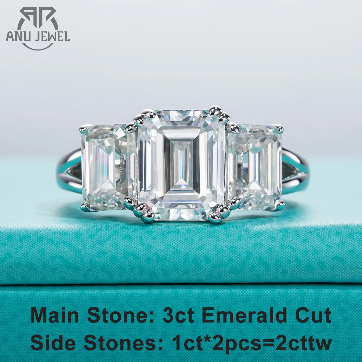 5cttw Emerald D Color Moissanite Engagement Ring 925 Sterling - Getmgirlzworld Shop