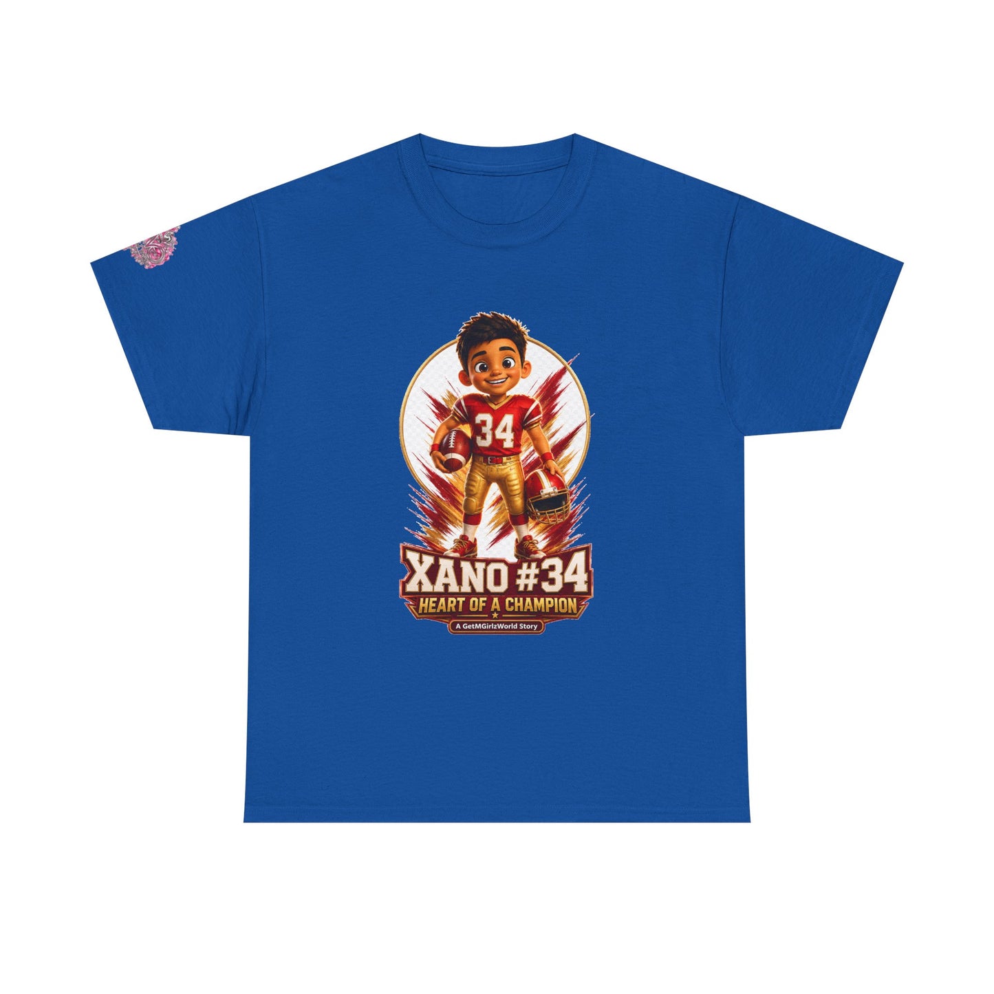 Kids Cartoon Football Tee — “Xano #34: Heart of a Champion” Cartoon Jersey