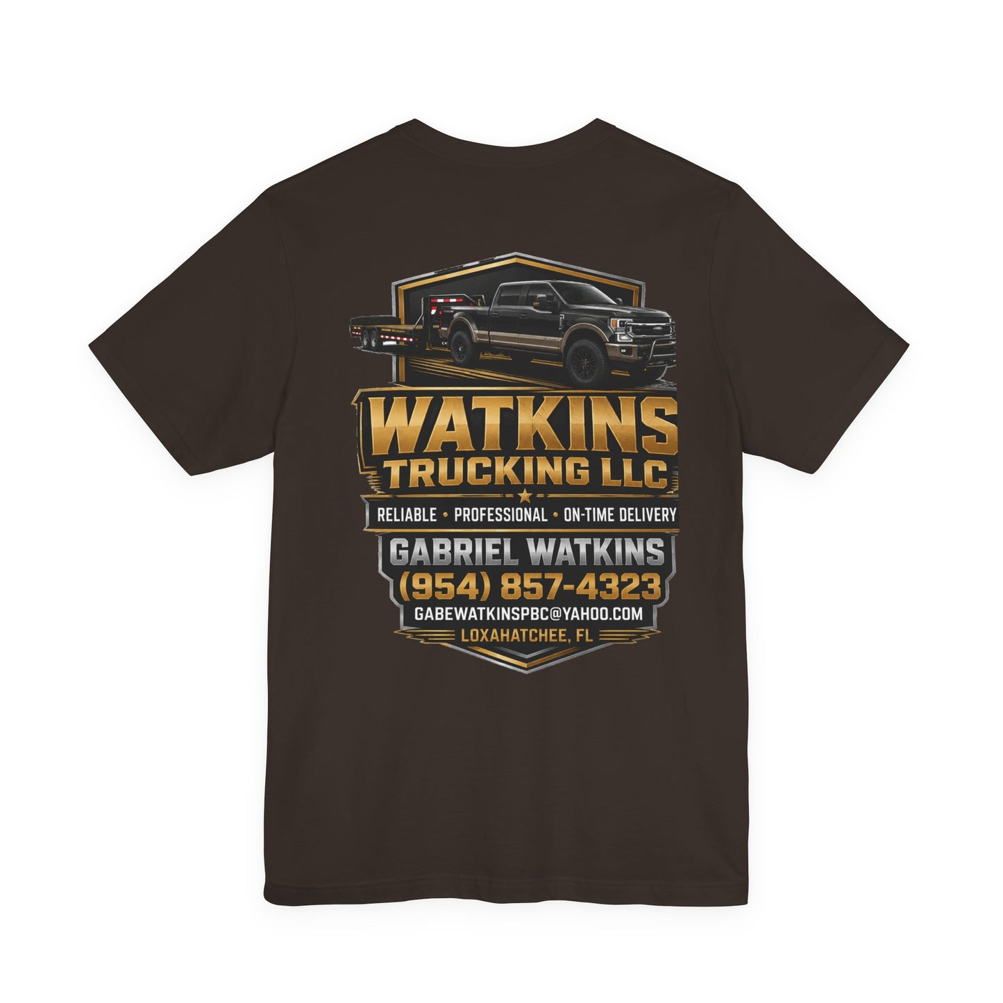 Watkins Trucking LLC Logo T‑Shirt — Gabriel Watkins Contact Graphic Tee