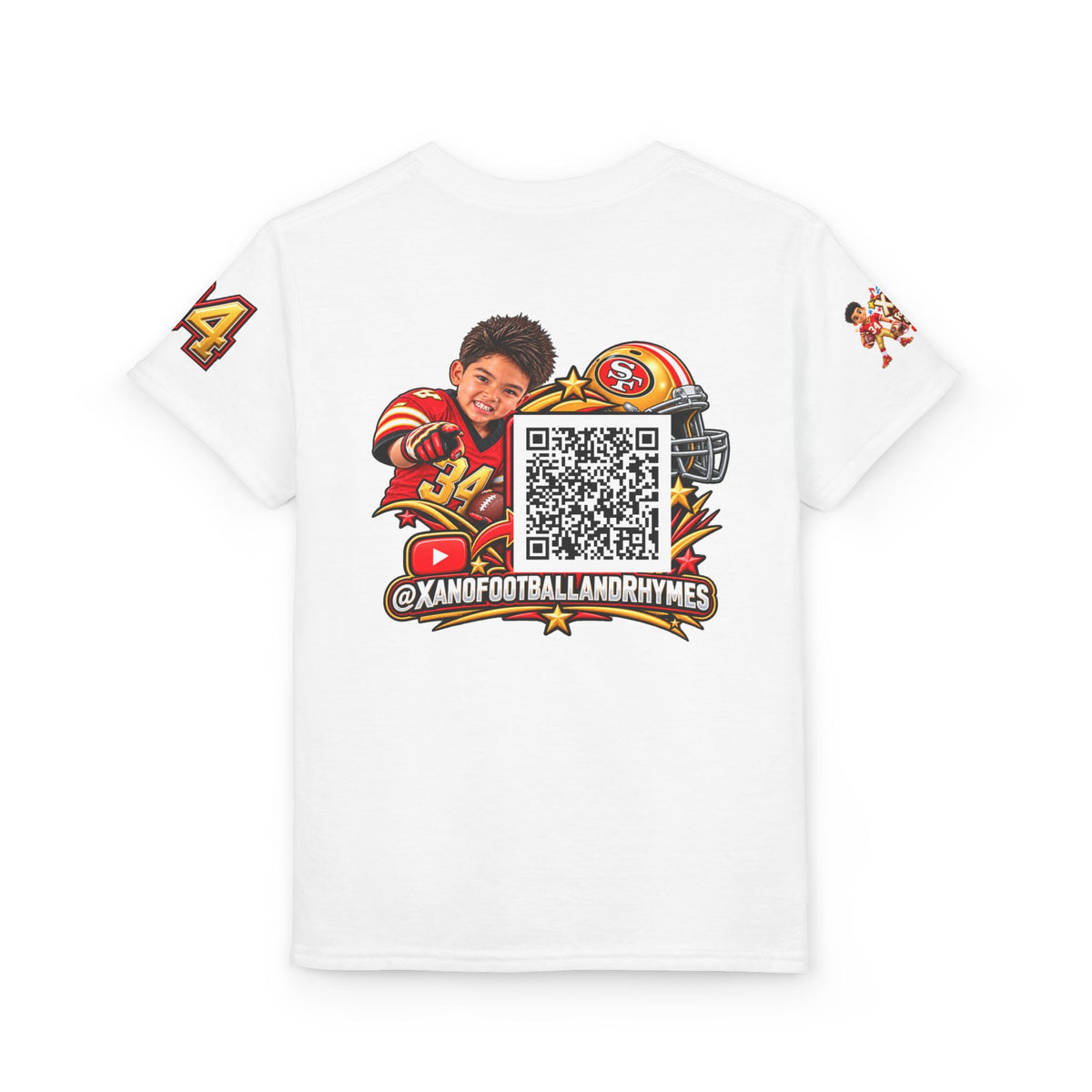 Youth Football Kid's T Shirt — "Xano #34: Heart of a Champion" Kids Tee