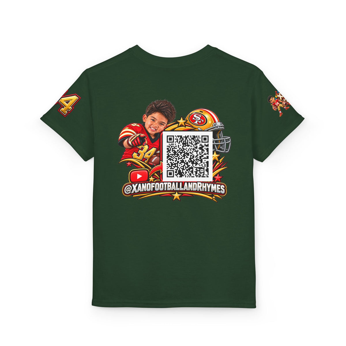 Youth Football Kid's T Shirt — "Xano #34: Heart of a Champion" Kids Tee