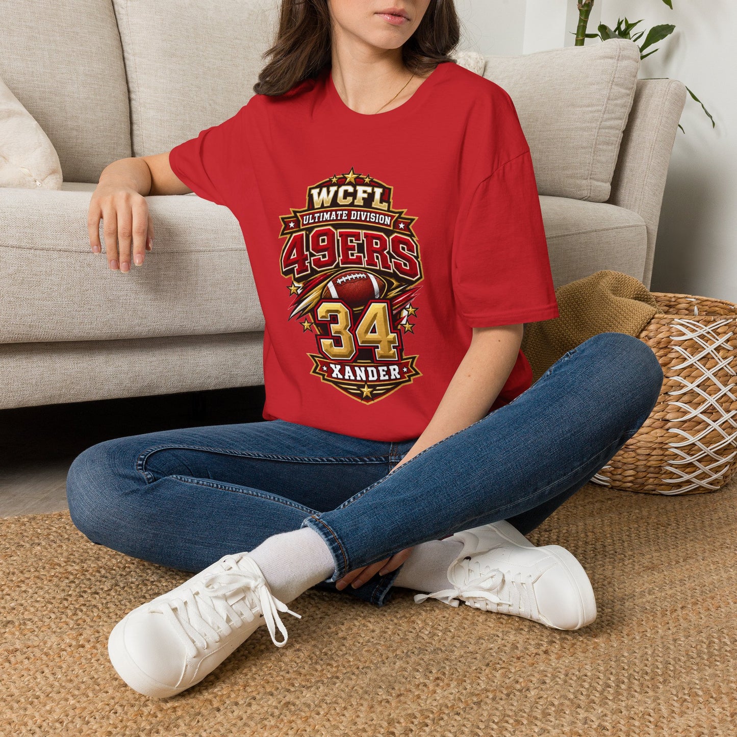 49ers WCFL Football Tee — Ultimate Division Jersey Shirt (Number 34 Xander)