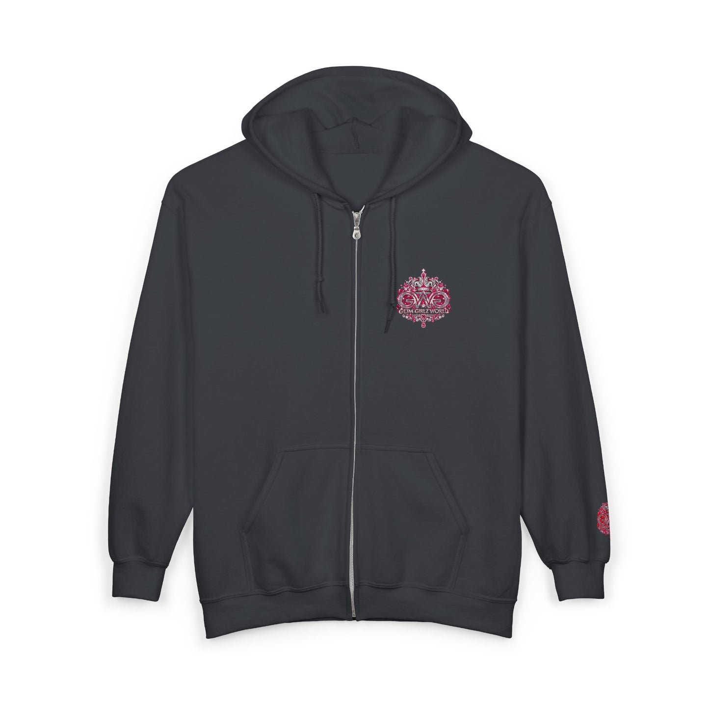 Zip Hoodie with Pink Floral Mandala Chest Design
