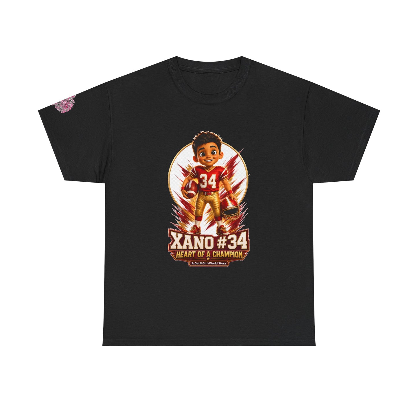 Kids Cartoon Football Tee — “Xano #34: Heart of a Champion” Cartoon Jersey