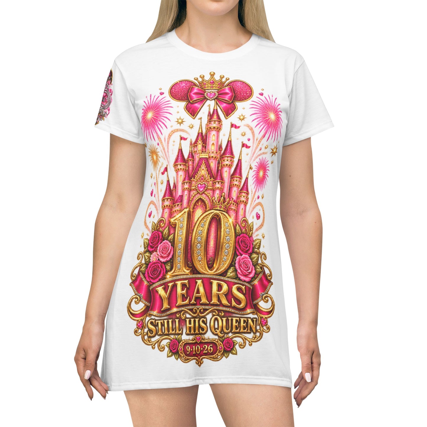 10 Years Still His Queen T-Shirt Dress — Personalized Anniversary Castle Design
