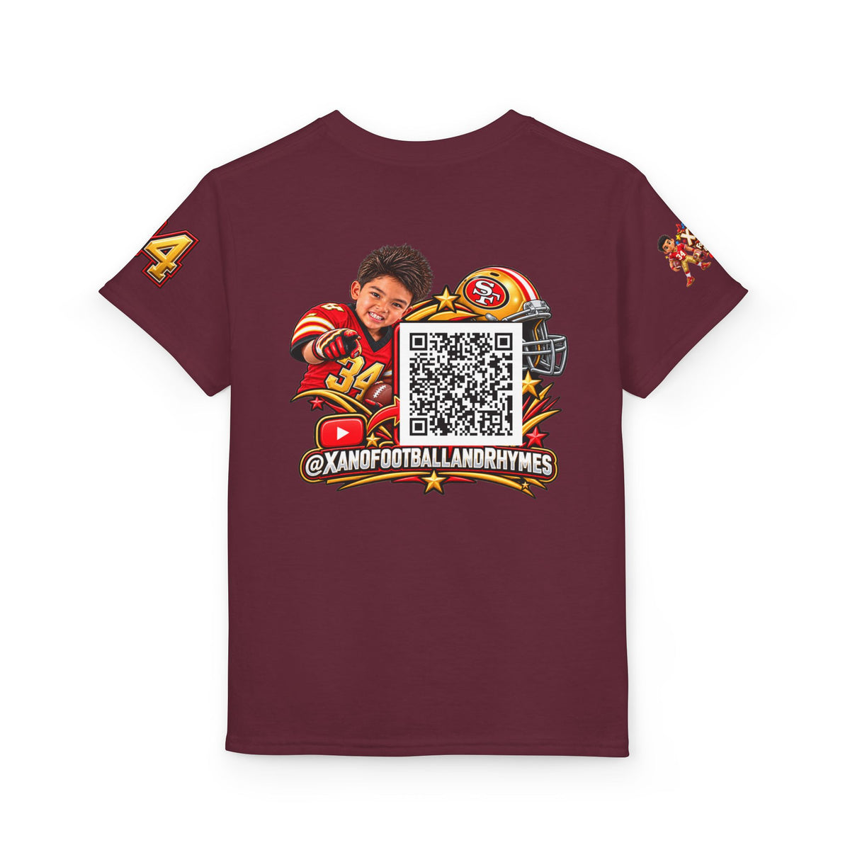 Youth Football Kid's T Shirt — "Xano #34: Heart of a Champion" Kids Tee