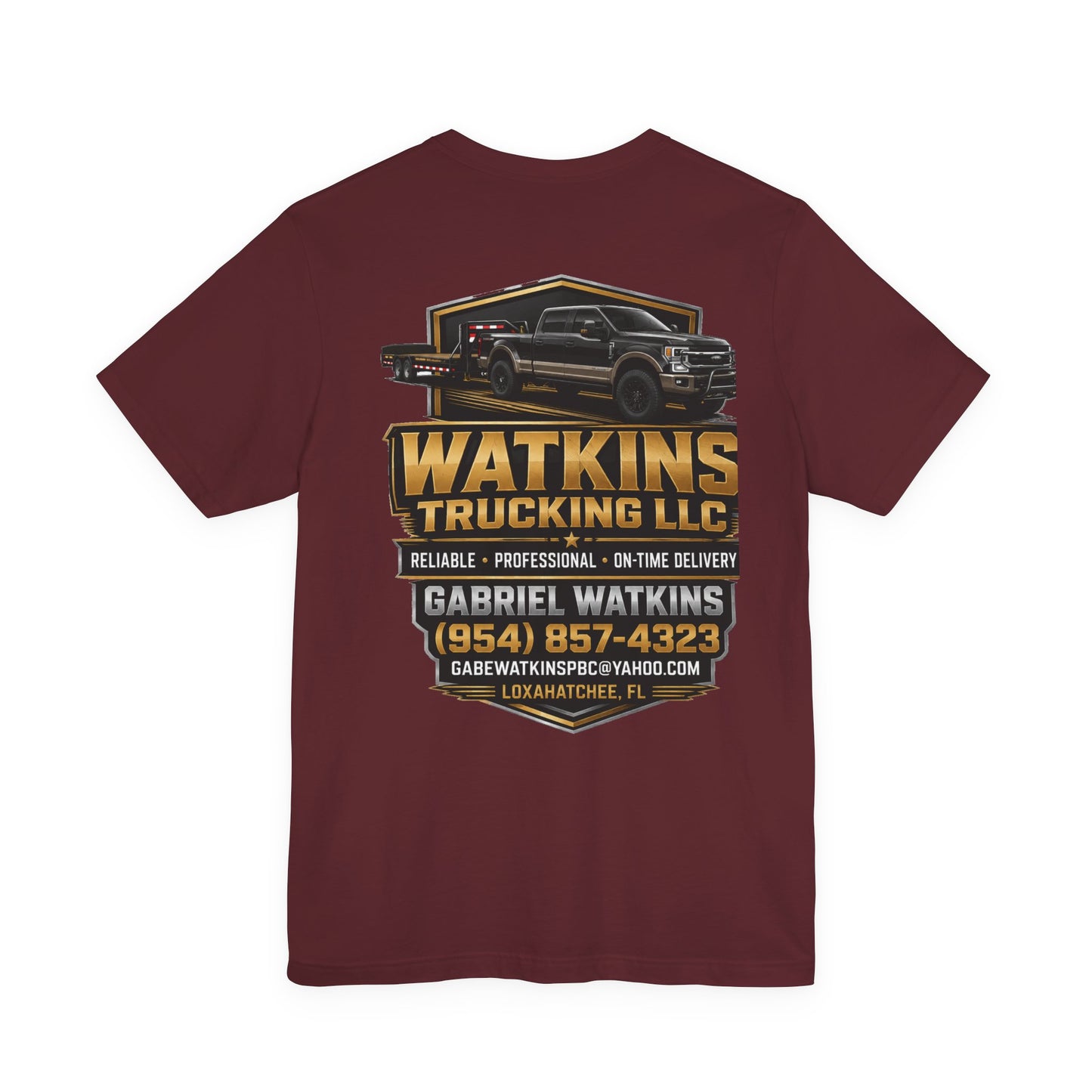 Watkins Trucking LLC Logo T‑Shirt — Gabriel Watkins Contact Graphic Tee