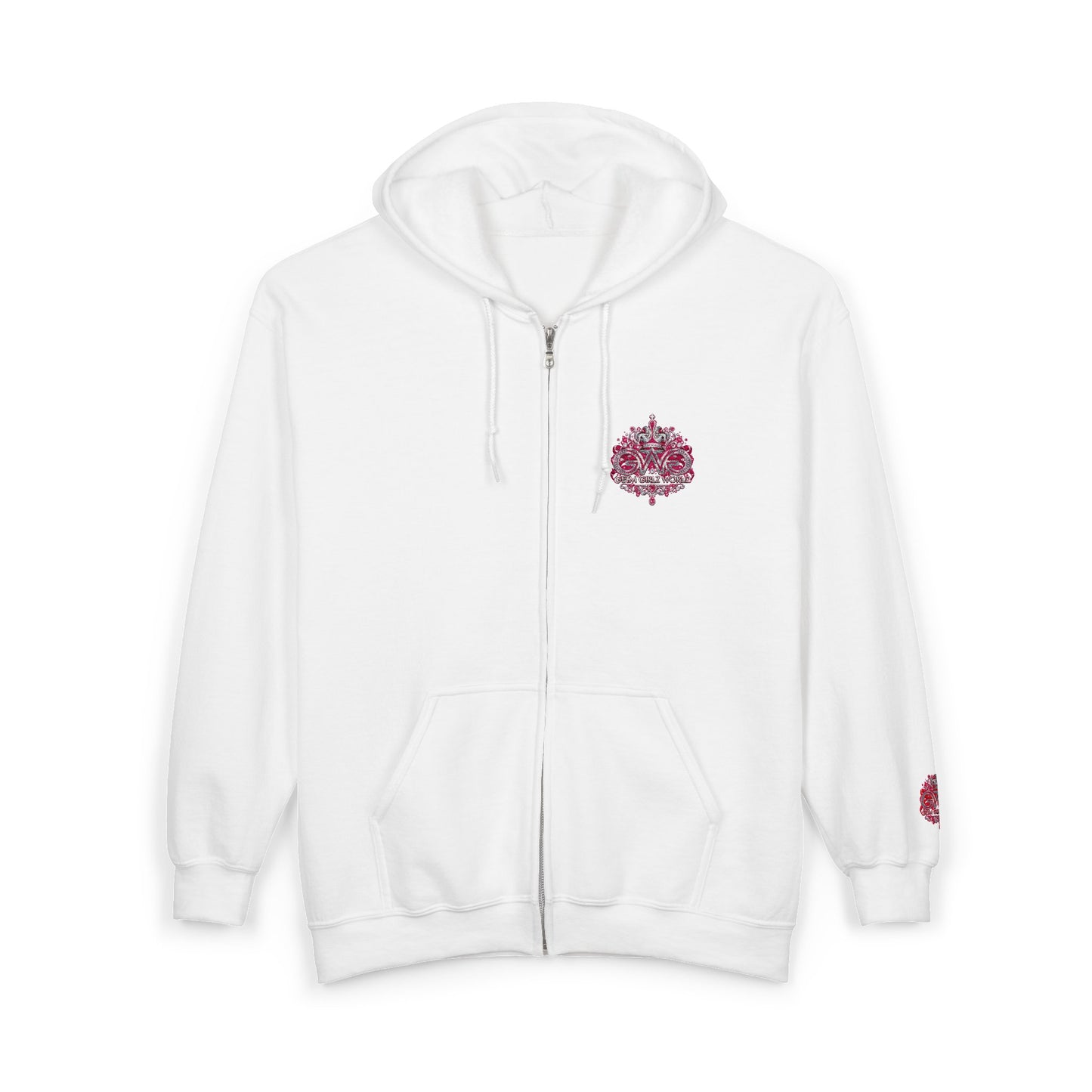 Zip Hoodie with Pink Floral Mandala Chest Design