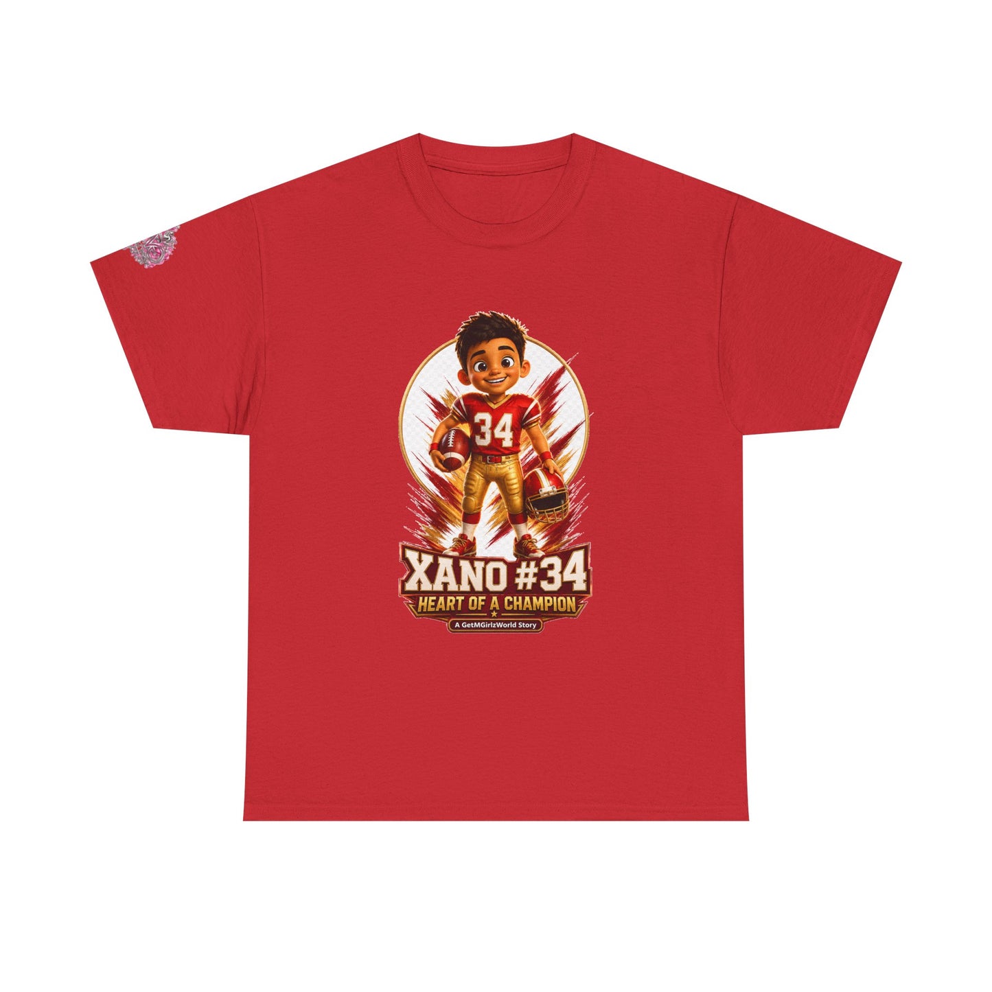 Kids Cartoon Football Tee — “Xano #34: Heart of a Champion” Cartoon Jersey