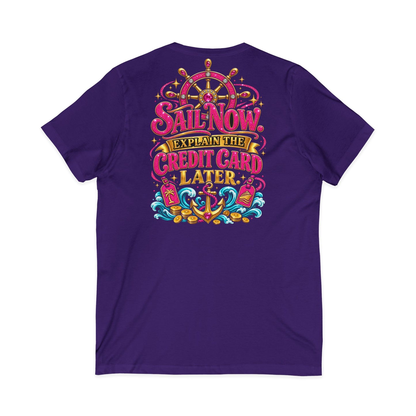 Cruise Vacation V-Neck Tee — "Girl Math" & "Sail Now" Graphic Shirt