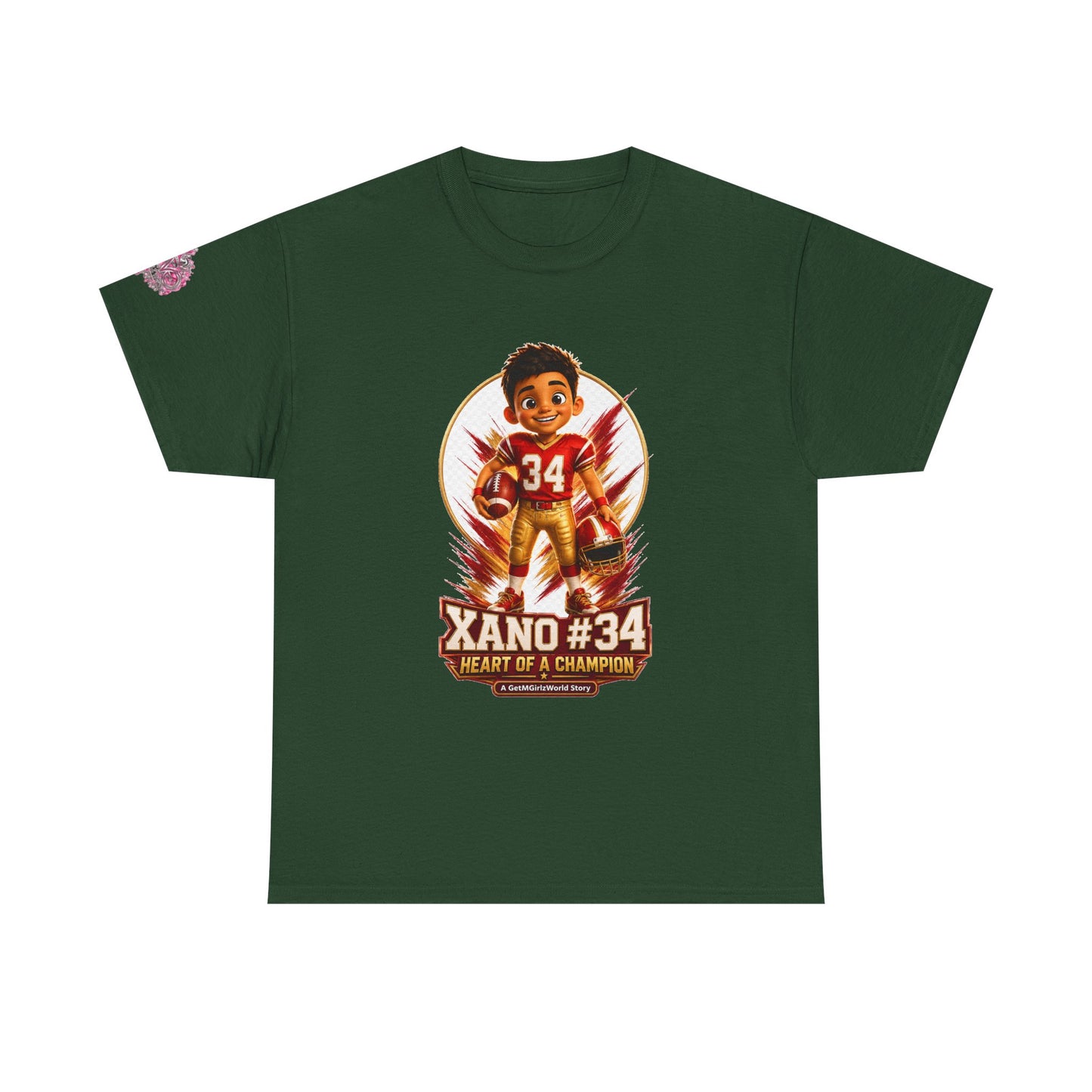 Kids Cartoon Football Tee — “Xano #34: Heart of a Champion” Cartoon Jersey