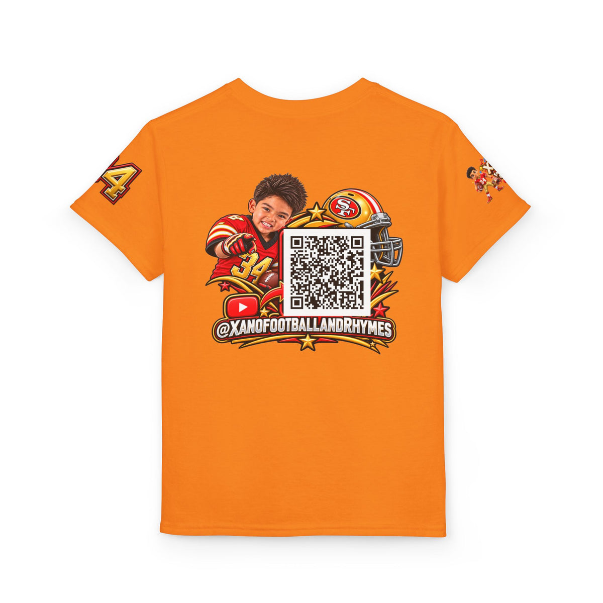 Youth Football Kid's T Shirt — "Xano #34: Heart of a Champion" Kids Tee
