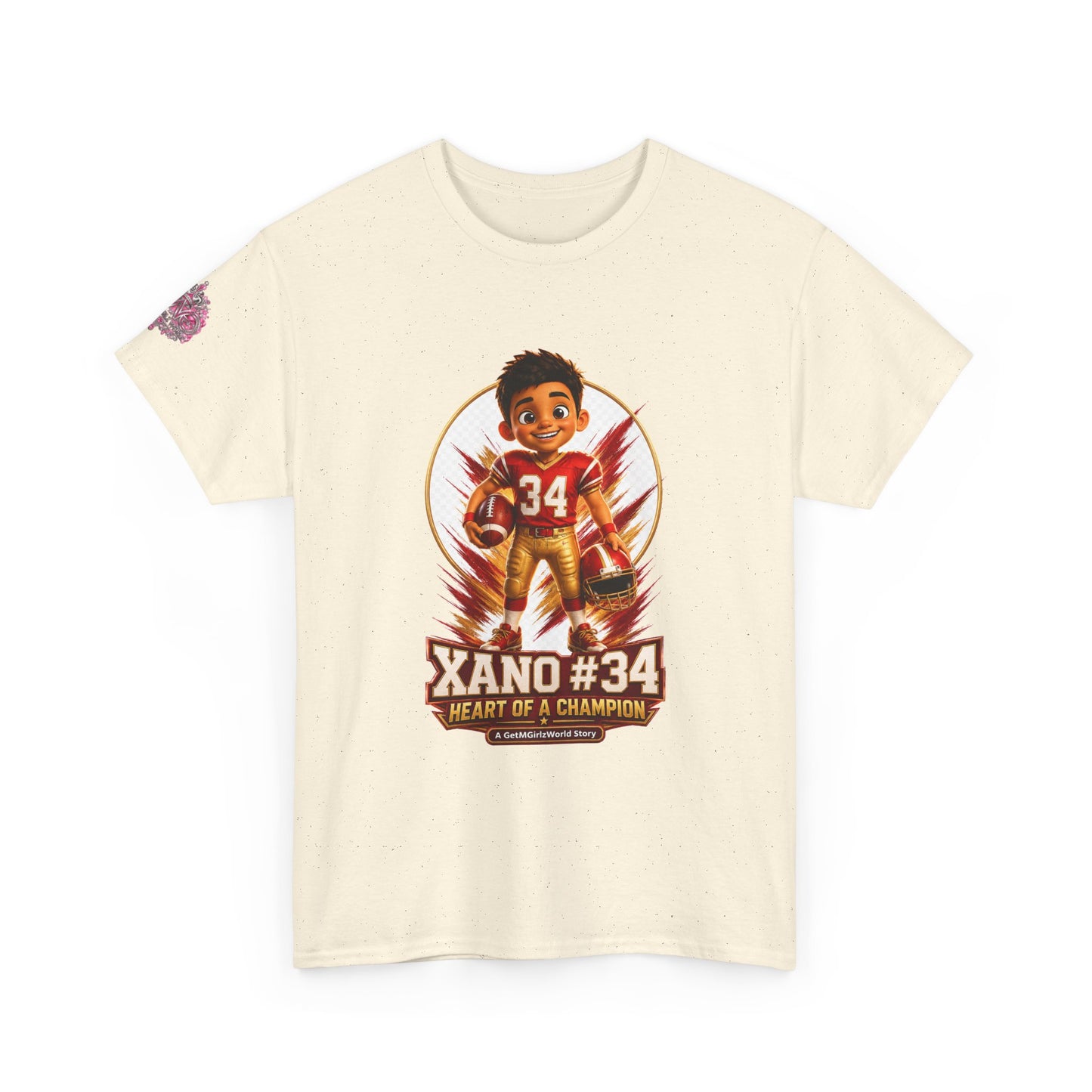 Kids Cartoon Football Tee — “Xano #34: Heart of a Champion” Cartoon Jersey