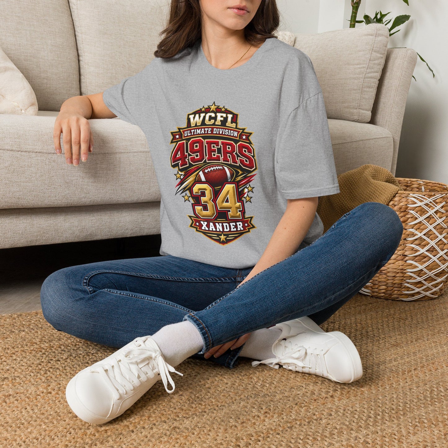 49ers WCFL Football Tee — Ultimate Division Jersey Shirt (Number 34 Xander)
