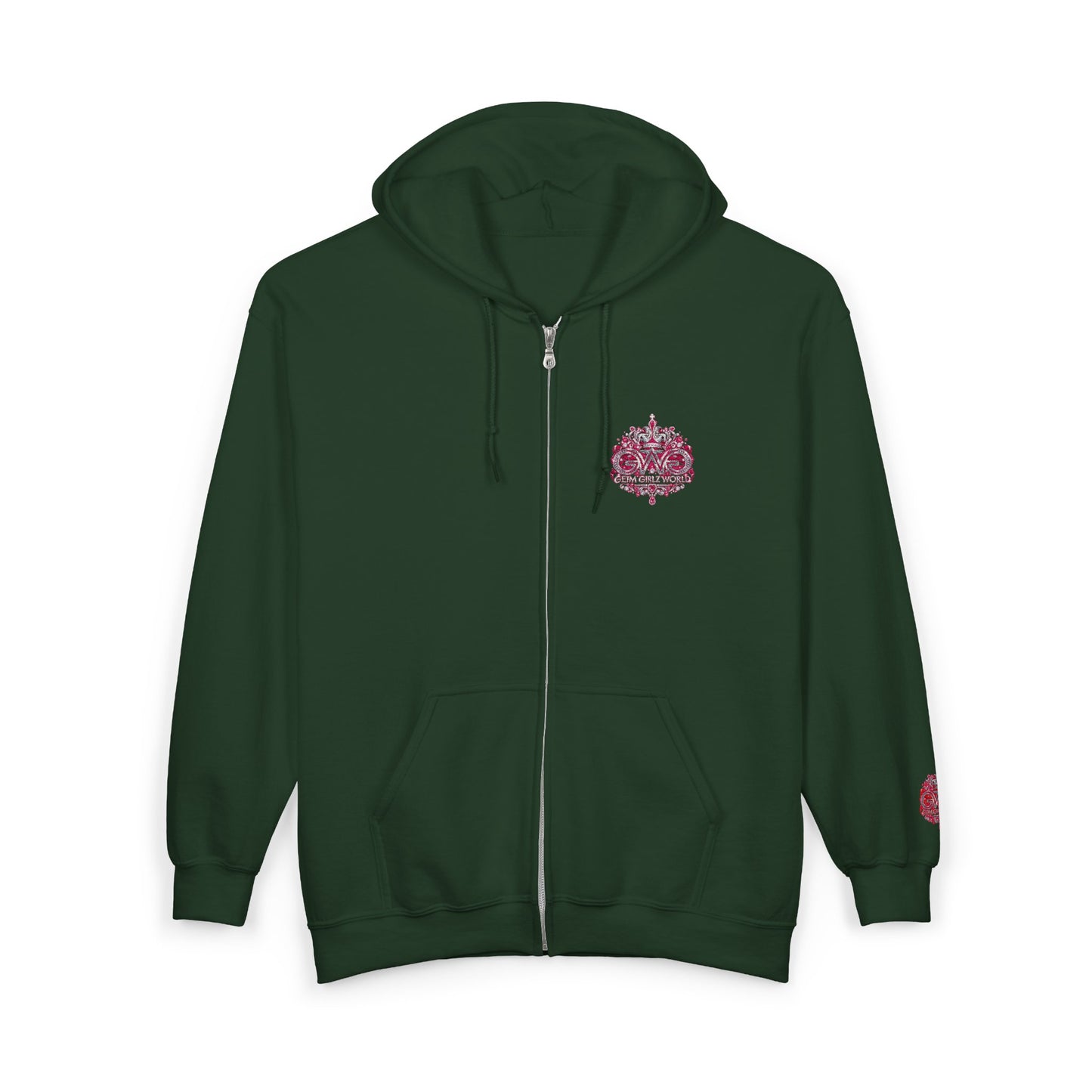 Zip Hoodie with Pink Floral Mandala Chest Design