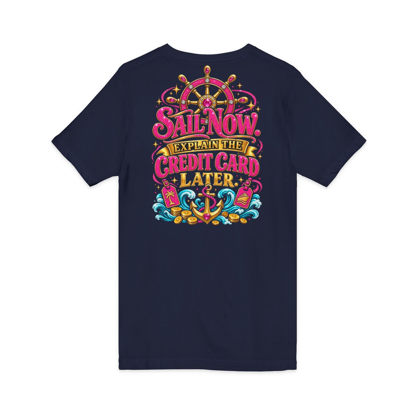 Cruise Vacation V-Neck Tee — "Girl Math" & "Sail Now" Graphic Shirt