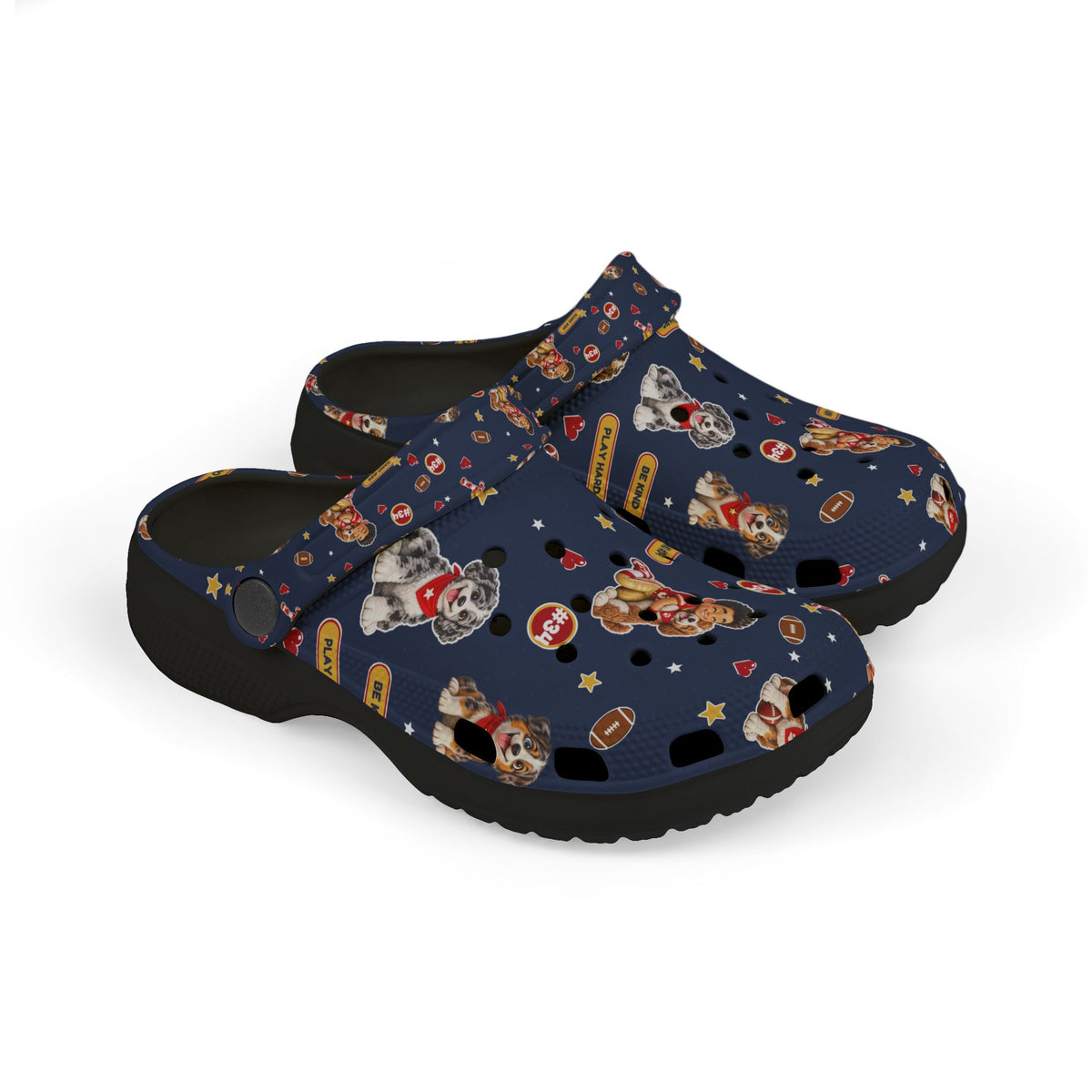 Kids Navy Puppy Pattern EVA Foam Clogs – Cute Dog Print Slip-On Shoes