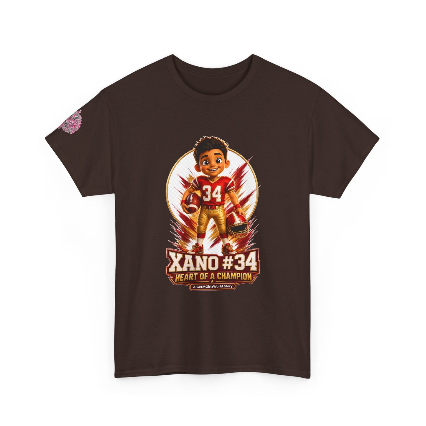 Kids Cartoon Football Tee — “Xano #34: Heart of a Champion” Cartoon Jersey