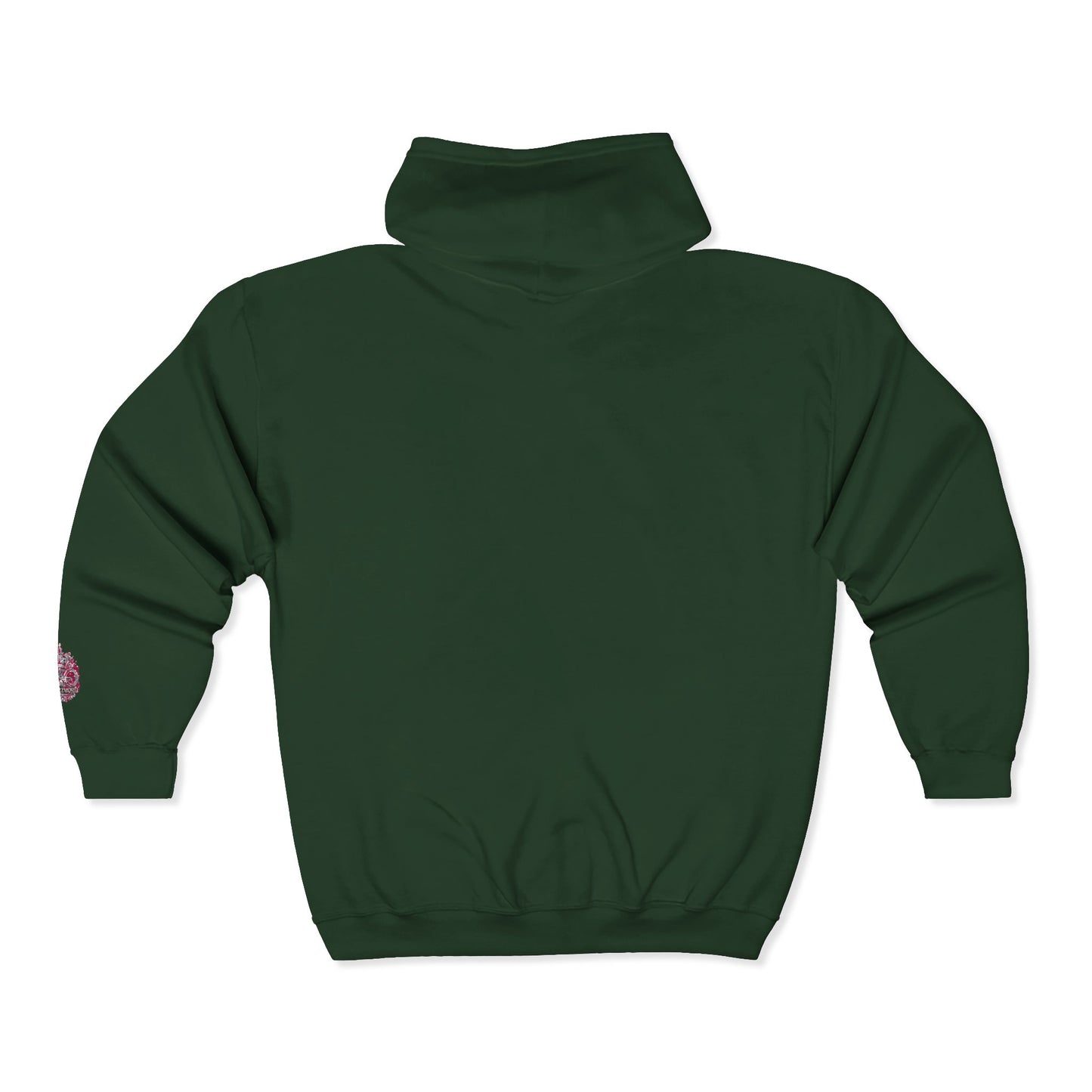 Zip Hoodie with Pink Floral Mandala Chest Design