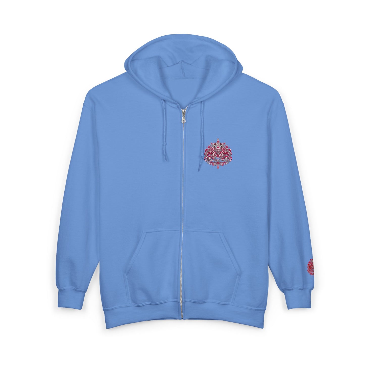 Zip Hoodie with Pink Floral Mandala Chest Design