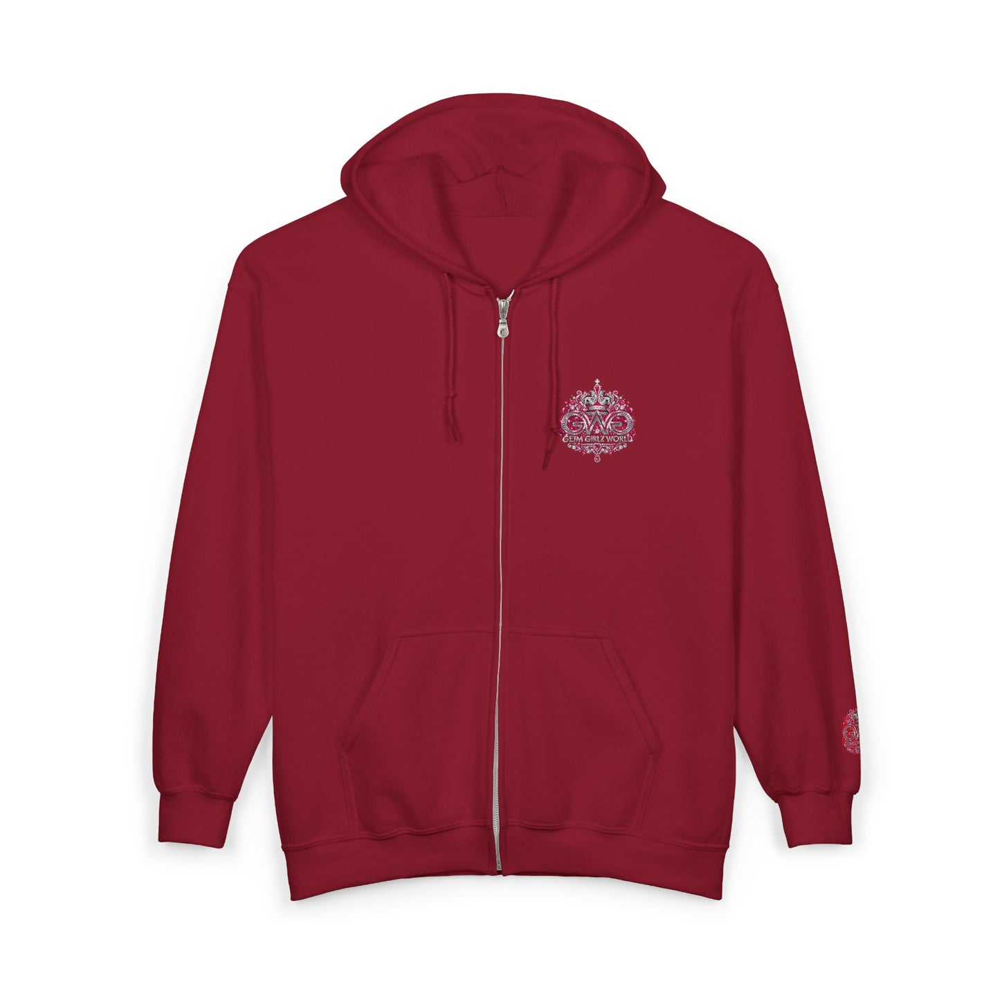 Zip Hoodie with Pink Floral Mandala Chest Design