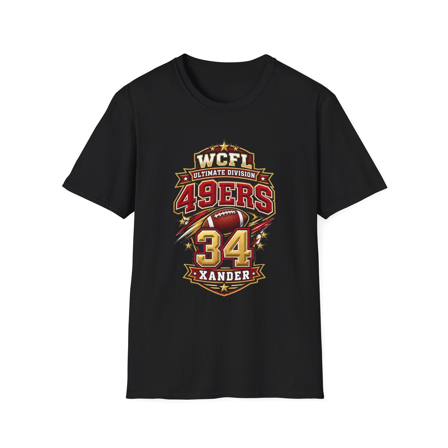 49ers WCFL Football Tee — Ultimate Division Jersey Shirt (Number 34 Xander)