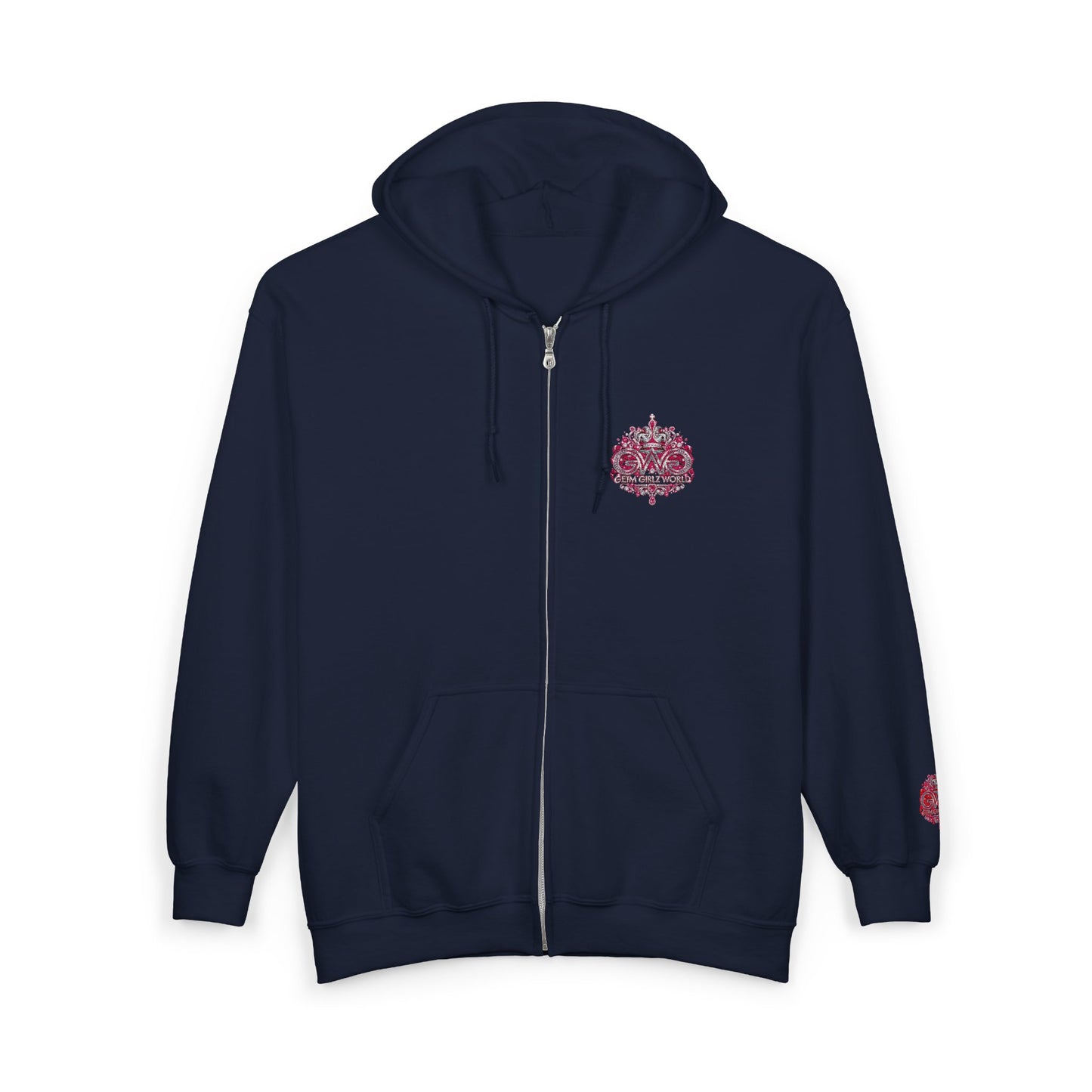 Zip Hoodie with Pink Floral Mandala Chest Design