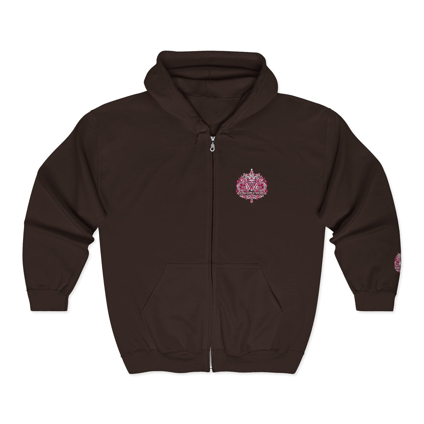 Zip Hoodie with Pink Floral Mandala Chest Design