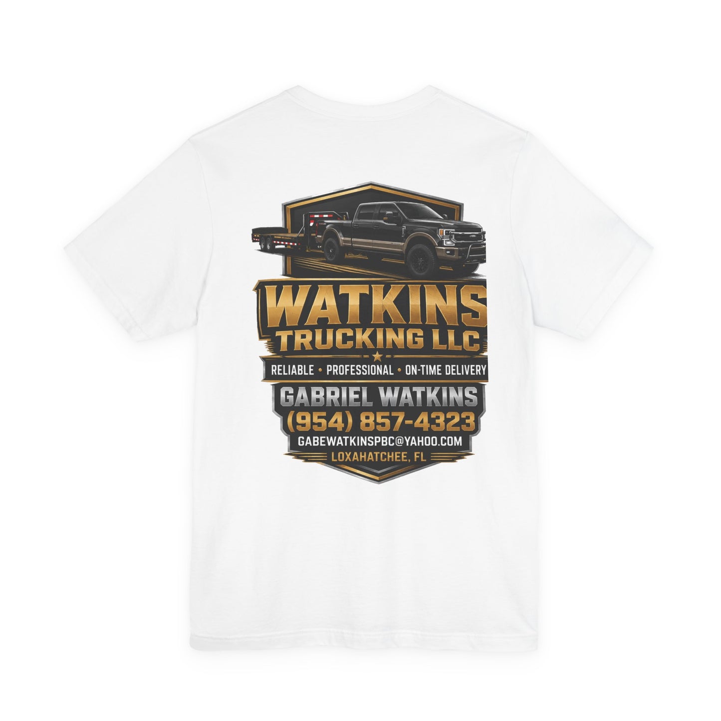 Watkins Trucking LLC Logo T‑Shirt — Gabriel Watkins Contact Graphic Tee