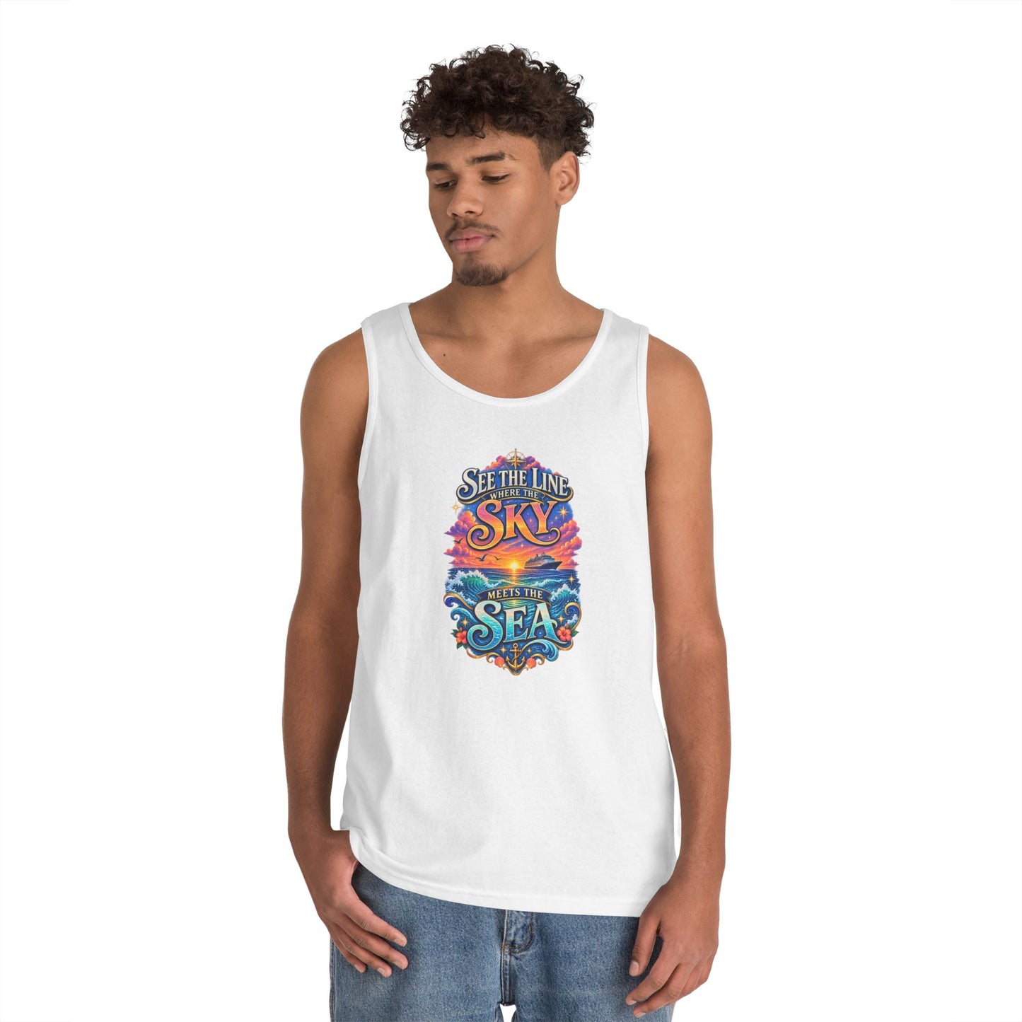 Ocean Adventure Tank - "See the Line Where the Sky Meets the Sea" Nautical Graphic Tank Top