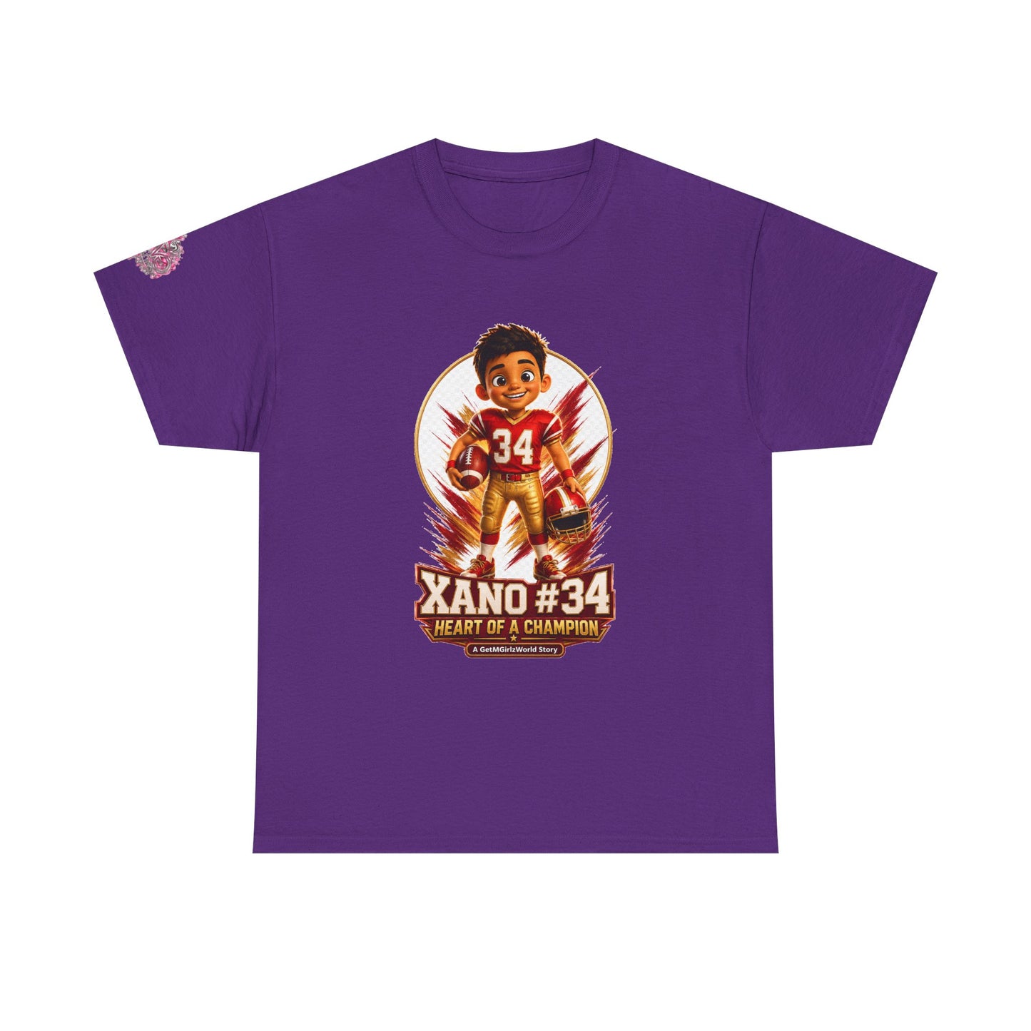 Kids Cartoon Football Tee — “Xano #34: Heart of a Champion” Cartoon Jersey