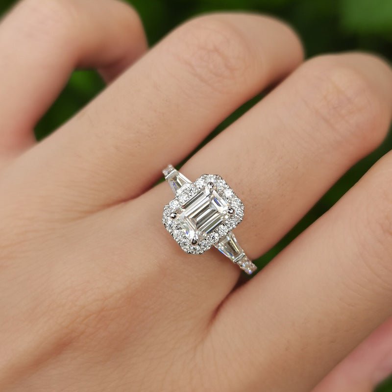 925 Sterling Silver D - color Emerald Cut Moissanite Ring - Getmgirlzworld Shop