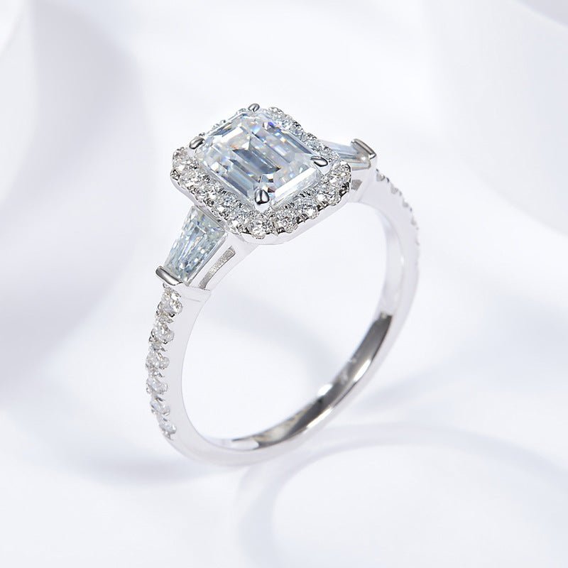 925 Sterling Silver D - color Emerald Cut Moissanite Ring - Getmgirlzworld Shop