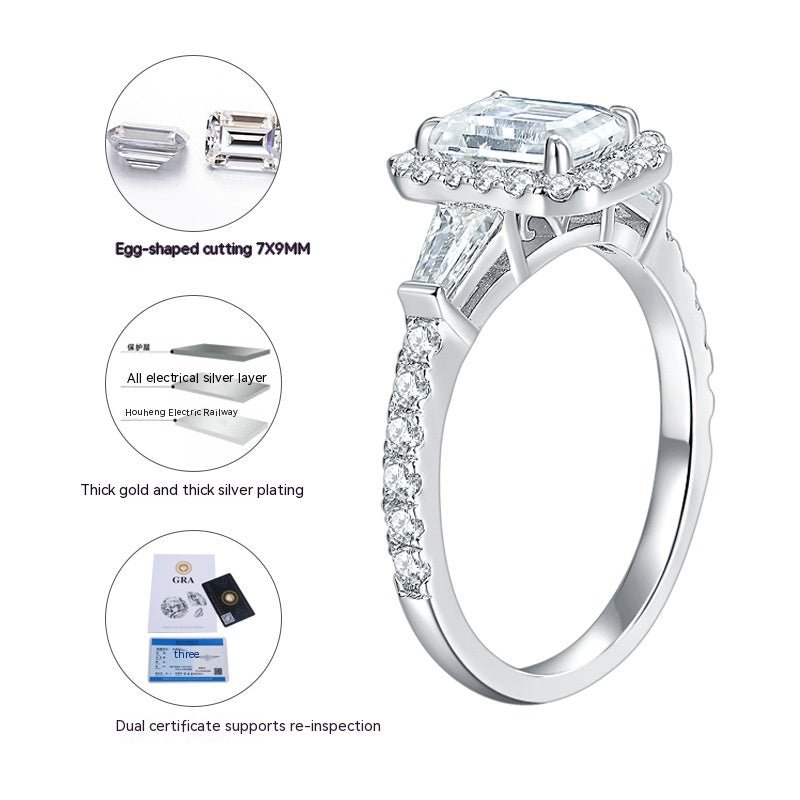 925 Sterling Silver D - color Emerald Cut Moissanite Ring - Getmgirlzworld Shop