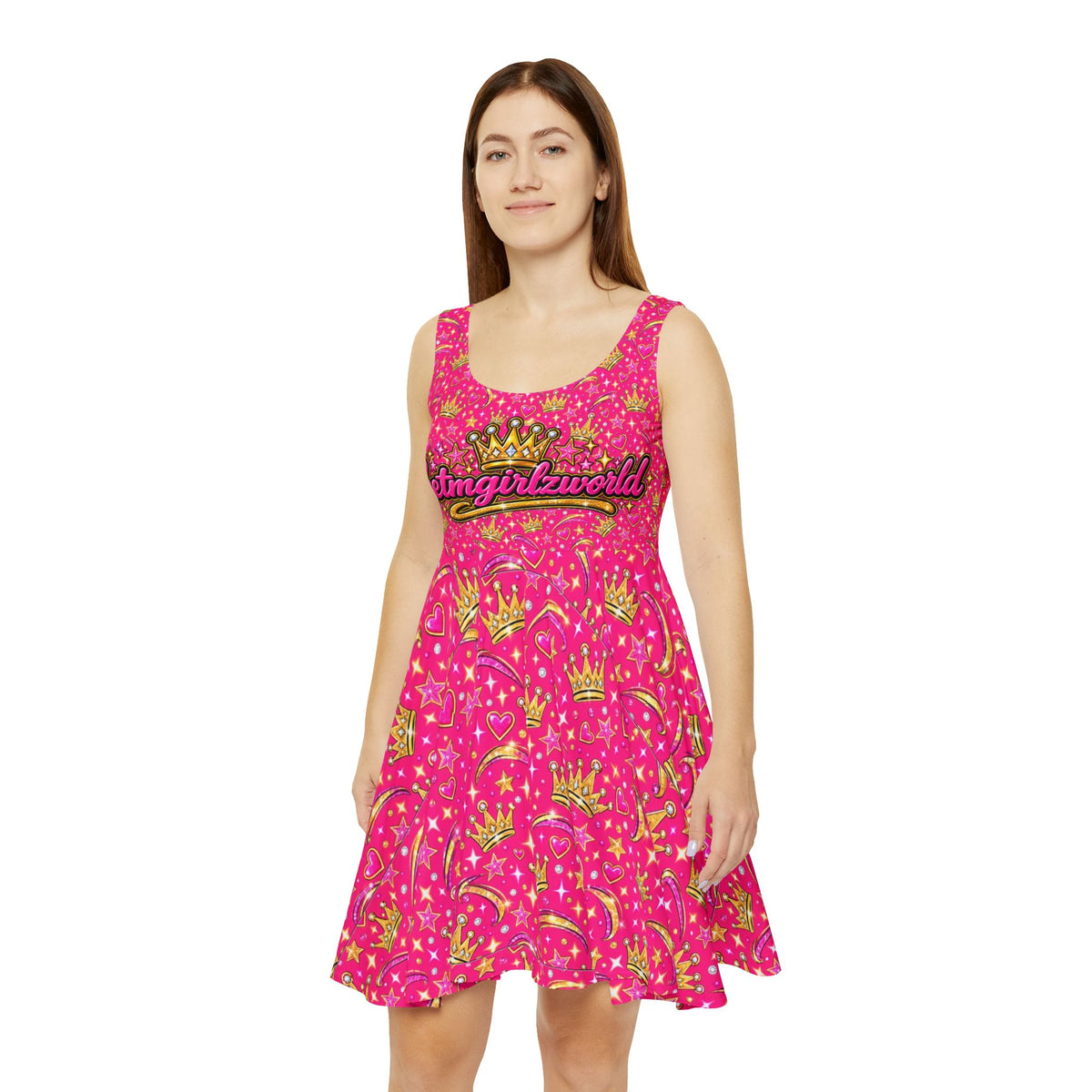 Getmgirlzworld Pink Sparkle and Crown Skater Dress