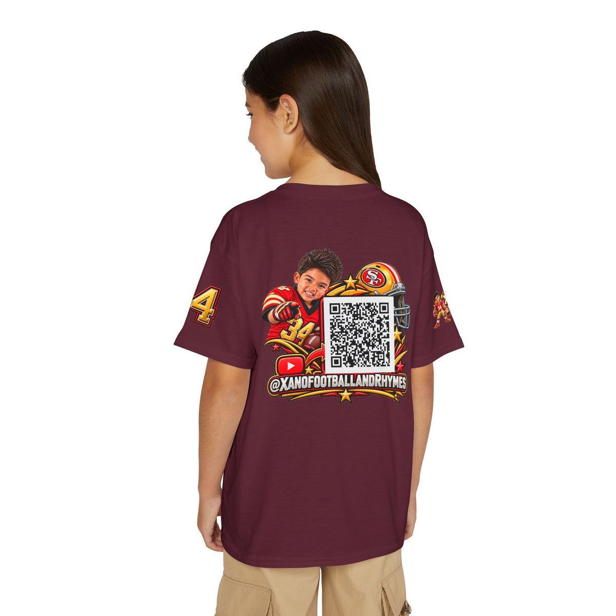 Youth Football Kid's T Shirt — "Xano #34: Heart of a Champion" Kids Tee