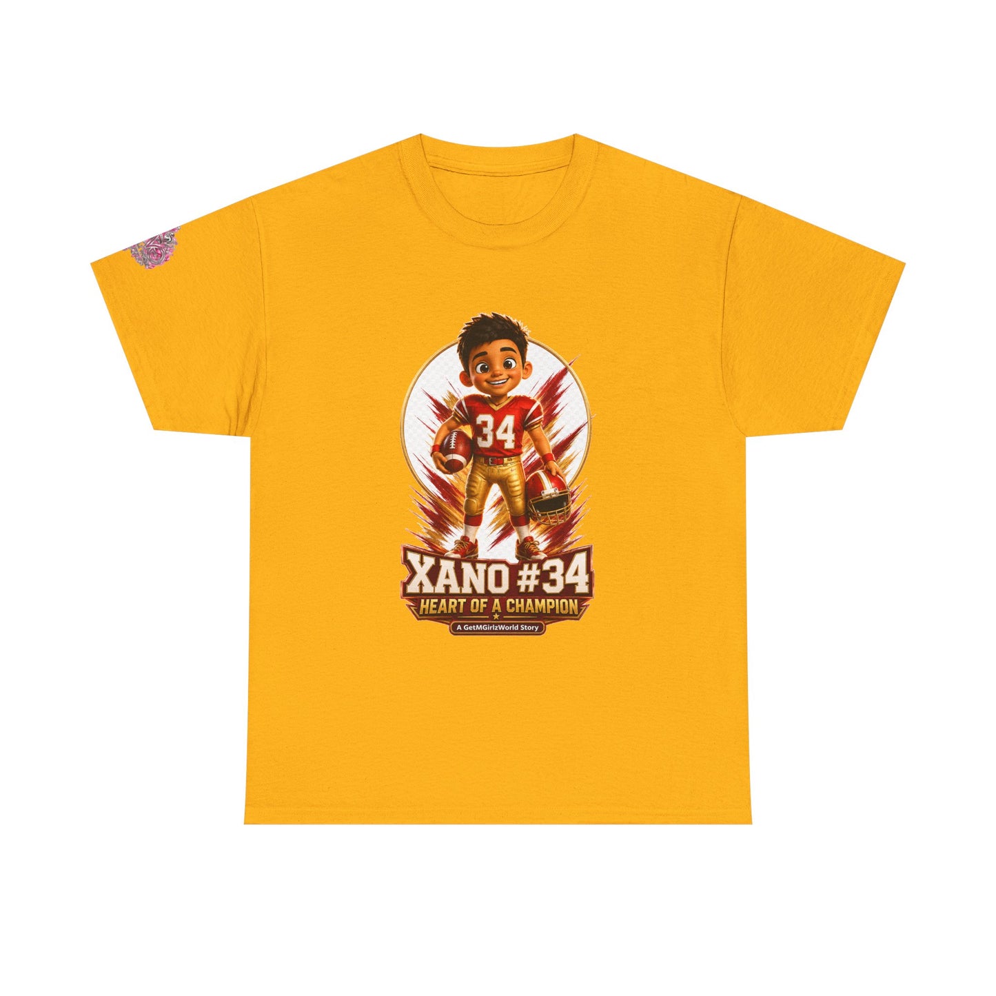 Kids Cartoon Football Tee — “Xano #34: Heart of a Champion” Cartoon Jersey