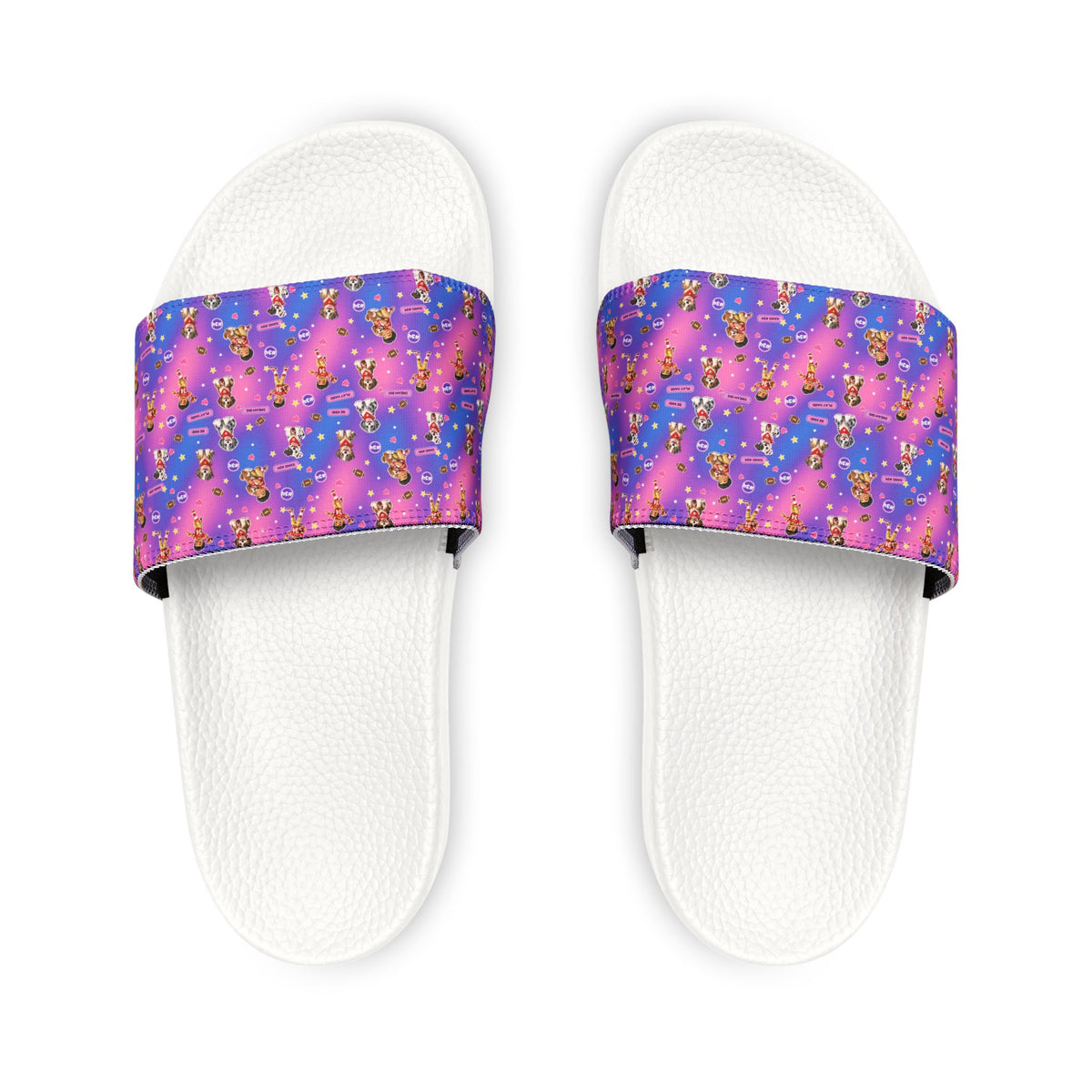 Youth Purple Colorful Xano #34 Puppy Pattern Slide Sandals