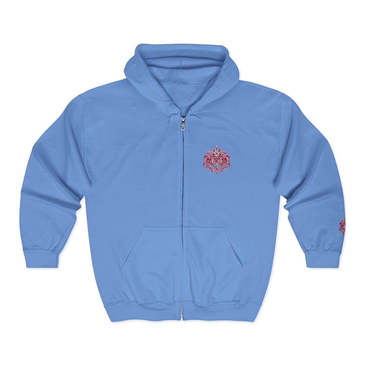 Zip Hoodie with Pink Floral Mandala Chest Design