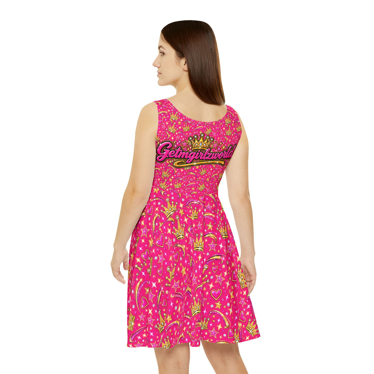 Getmgirlzworld Pink Sparkle and Crown Skater Dress