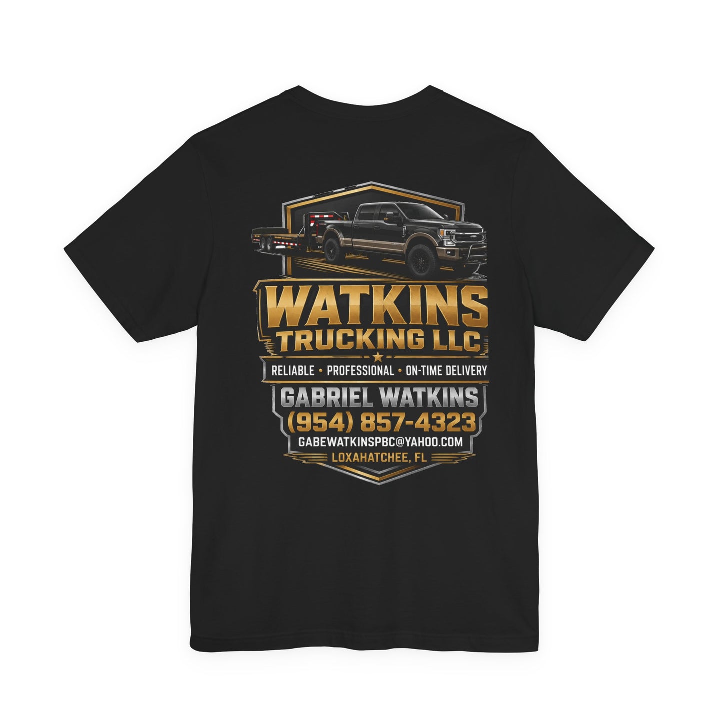 Watkins Trucking LLC Logo T‑Shirt — Gabriel Watkins Contact Graphic Tee