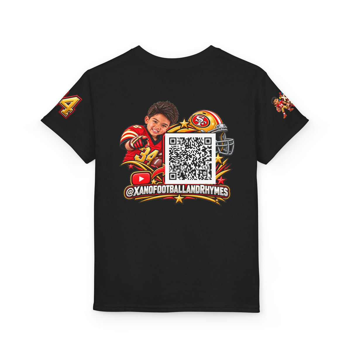Youth Football Kid's T Shirt — "Xano #34: Heart of a Champion" Kids Tee