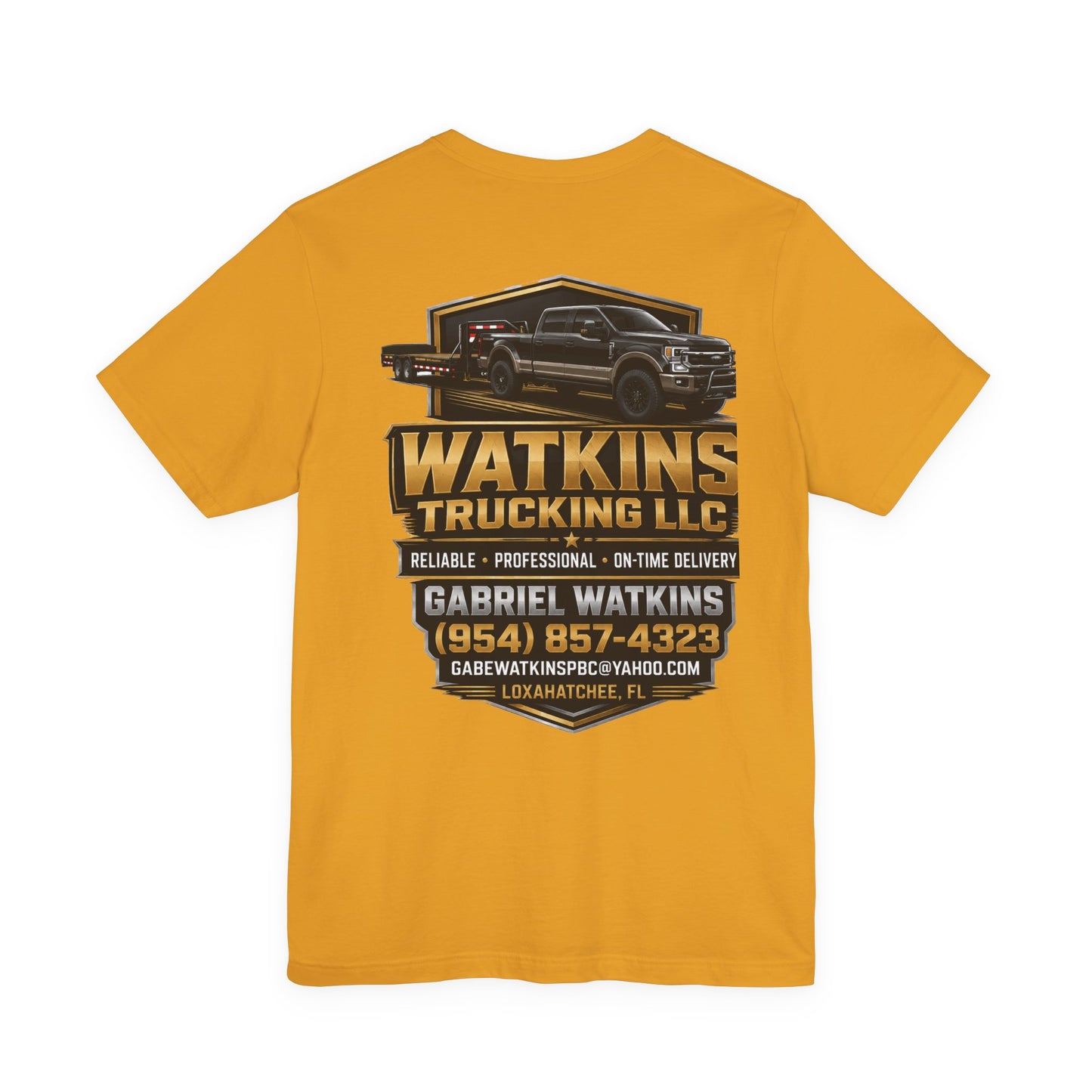 Watkins Trucking LLC Logo T‑Shirt — Gabriel Watkins Contact Graphic Tee